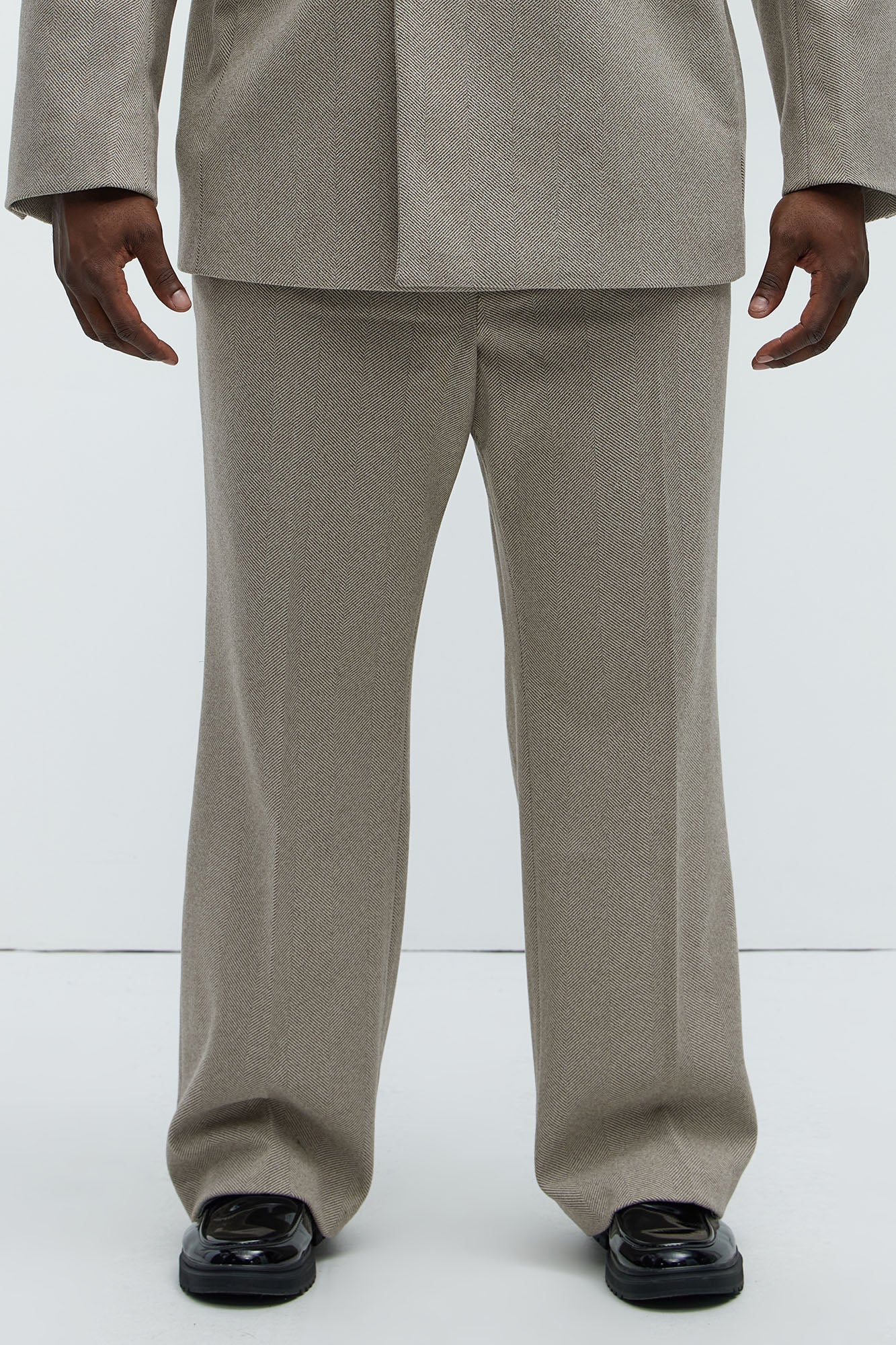 Hallron Herringbone Relaxed Straight Trousers - Taupe - Image 7