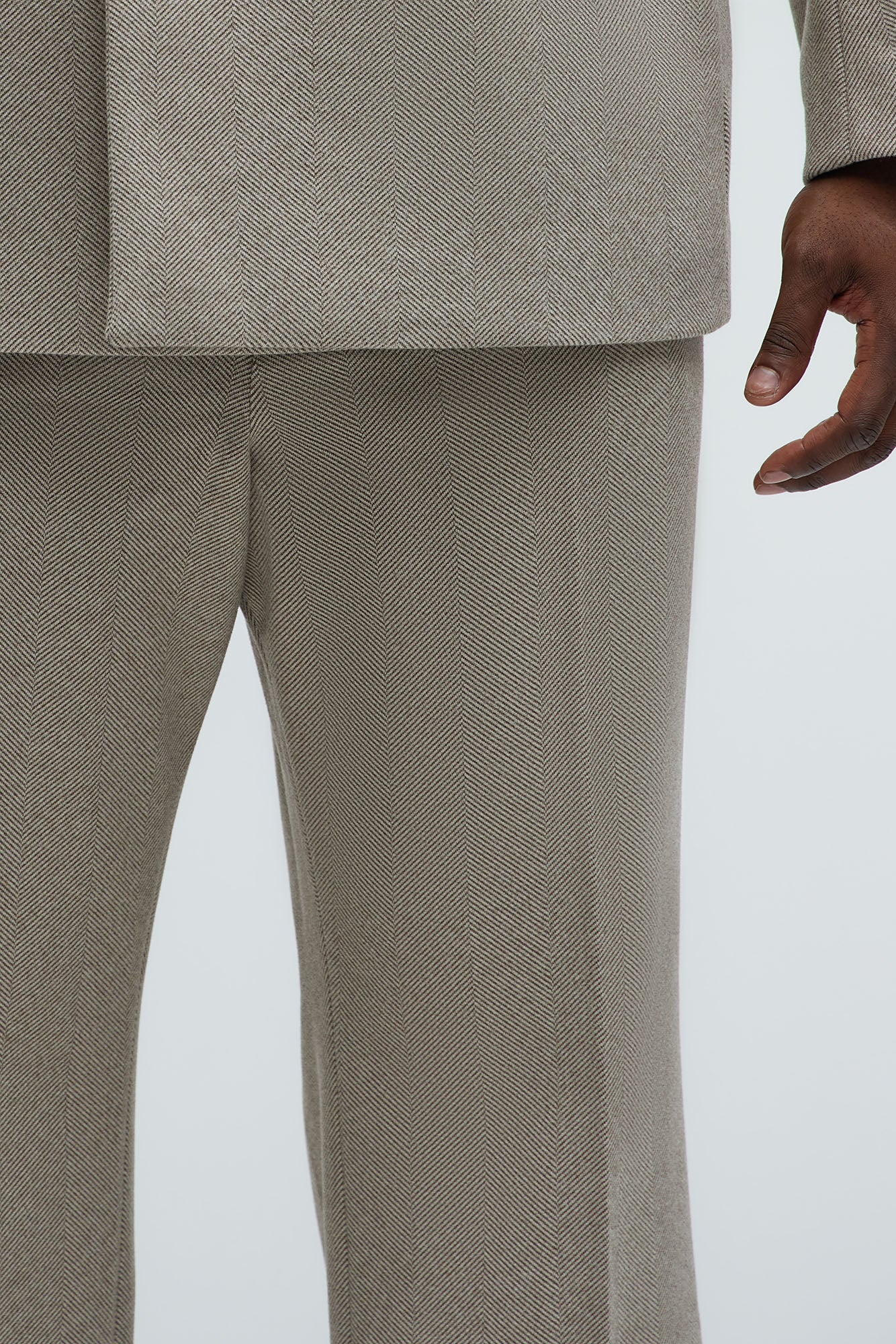 Hallron Herringbone Relaxed Straight Trousers - Taupe - Image 9