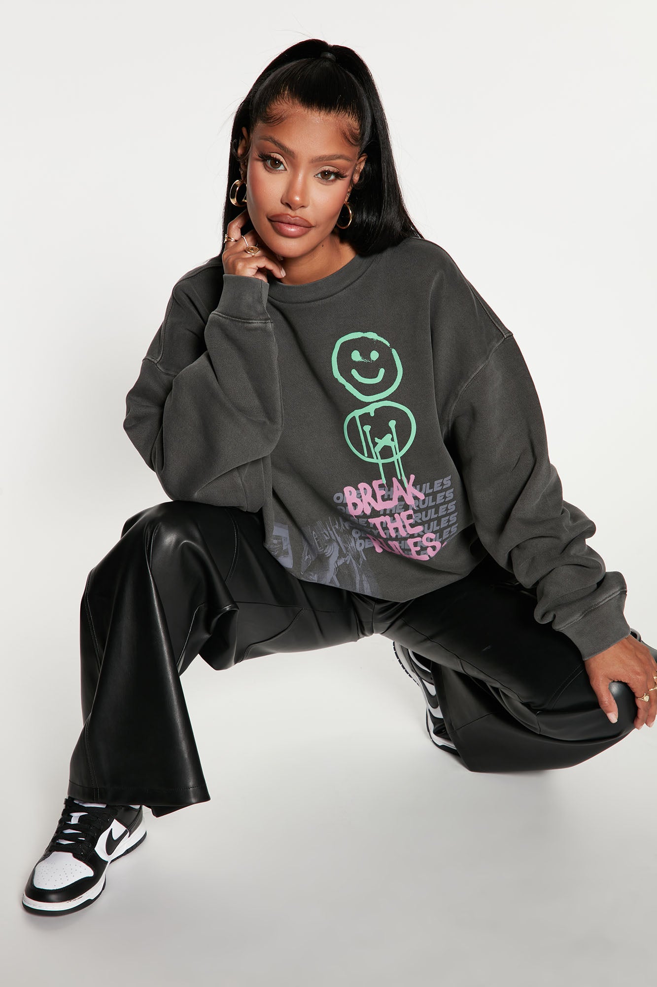 Break The Rules Puff Print Sweatshirt - Charcoal - Image 3