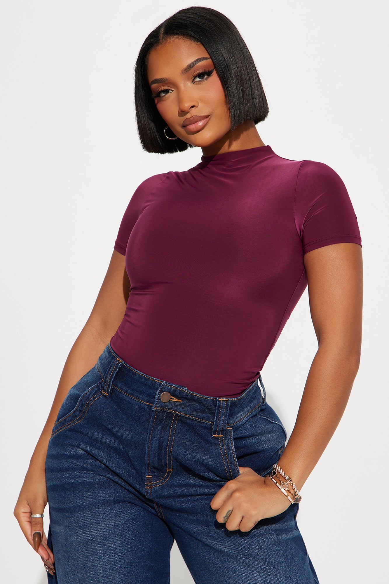 Class Act Short Sleeve Bodysuit - Wine - Image 3