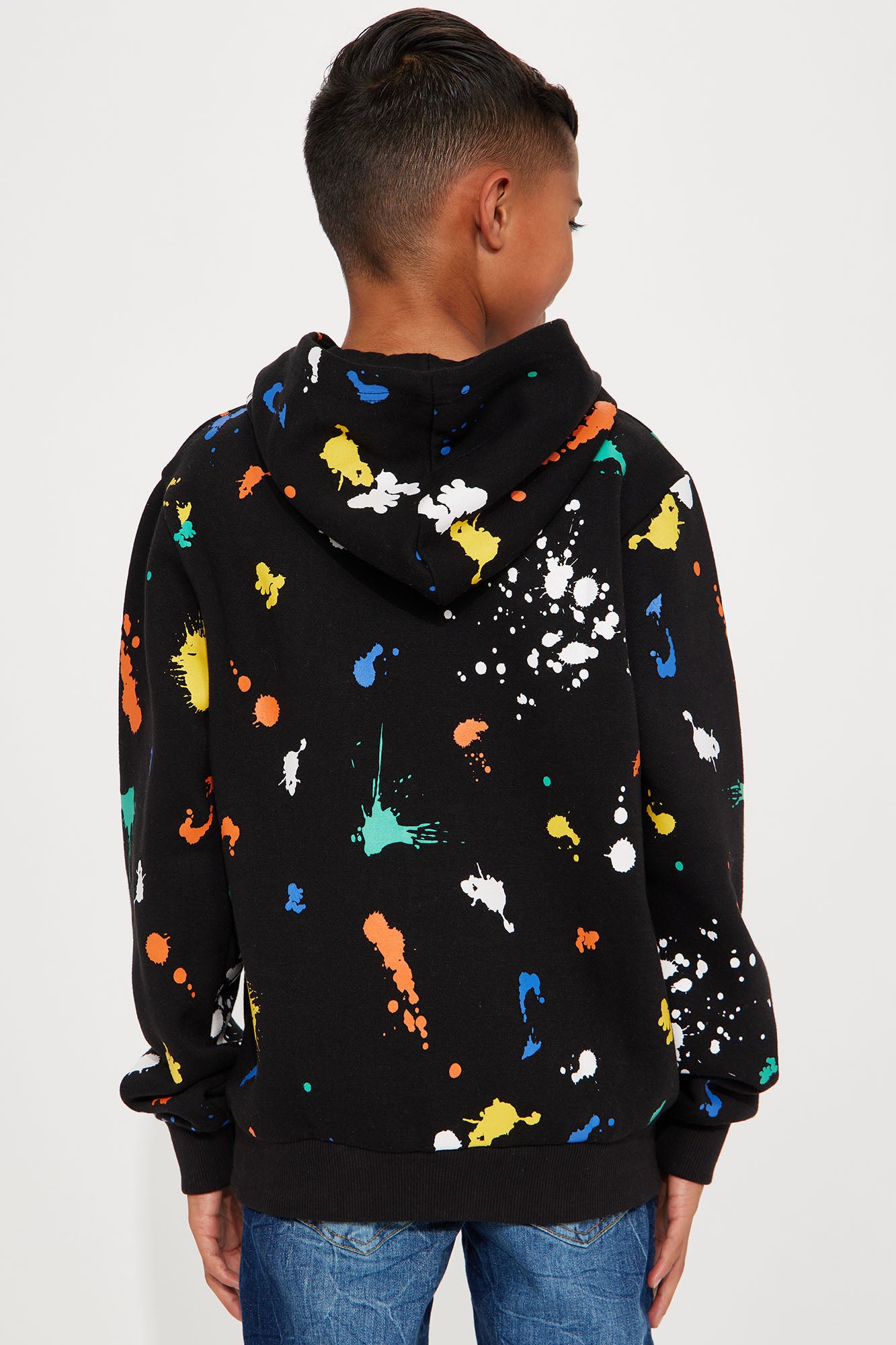 Mini Straight Savage Paint Splatter Fleece Hoodie - Black - Image 5