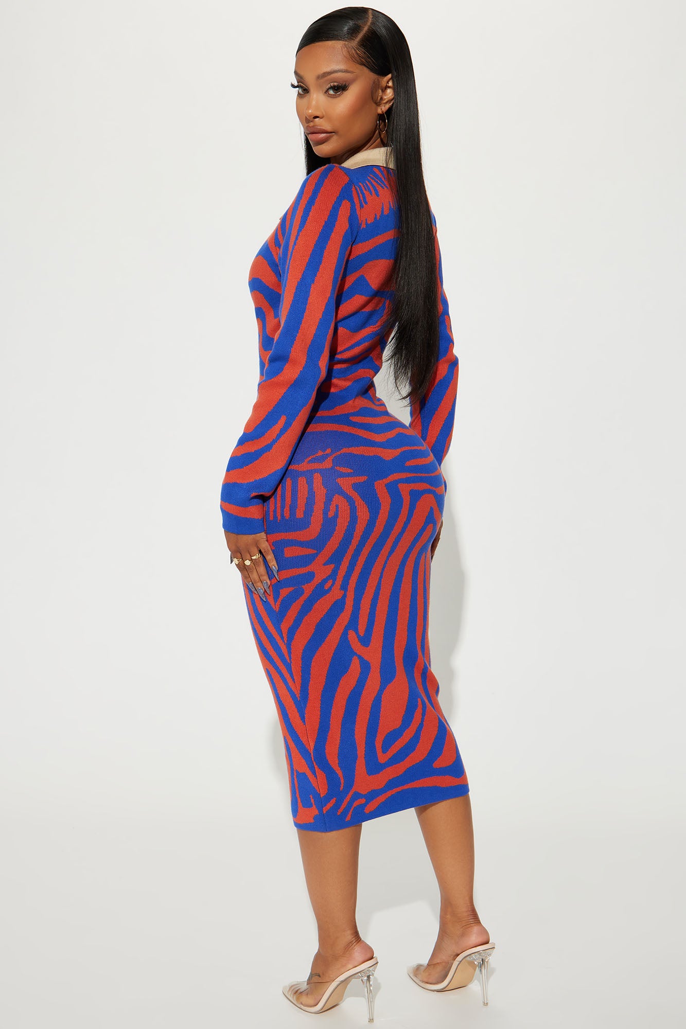 Fierce And Cozy Sweater Midi Dress - Blue/combo - Image 3