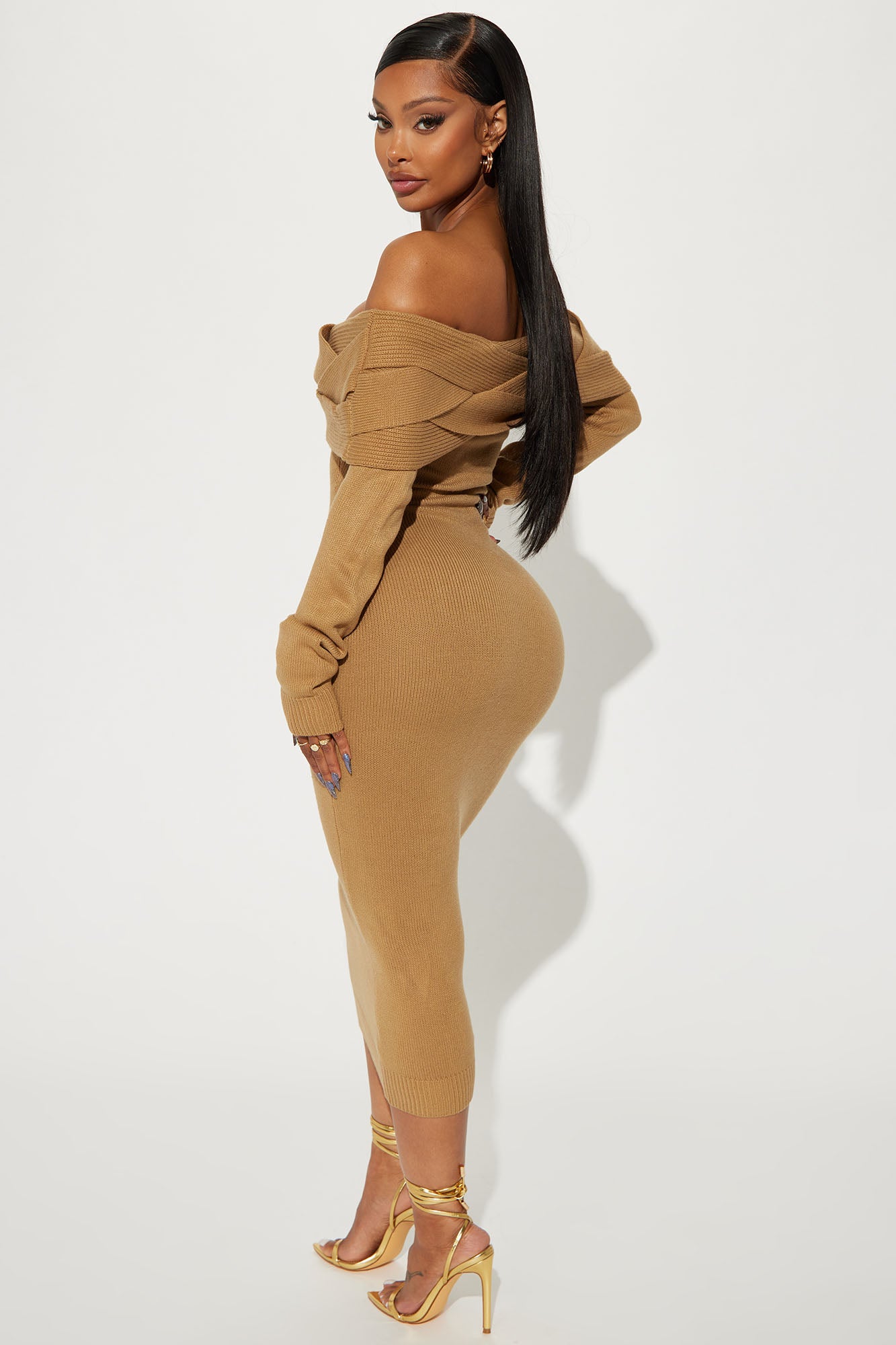 Vivien Sweater Midi Dress - Tan - Image 3