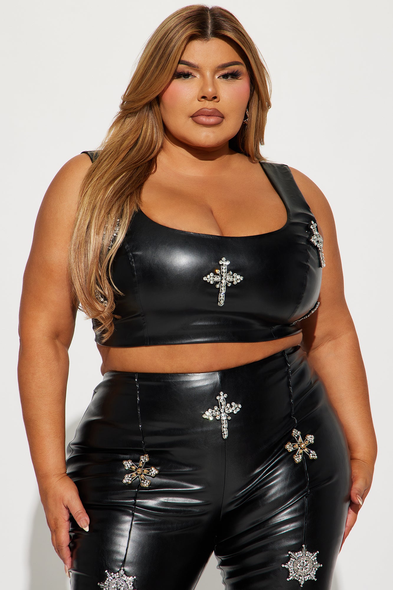 Rosalia Faux Leather Pant Set - Black - Image 11