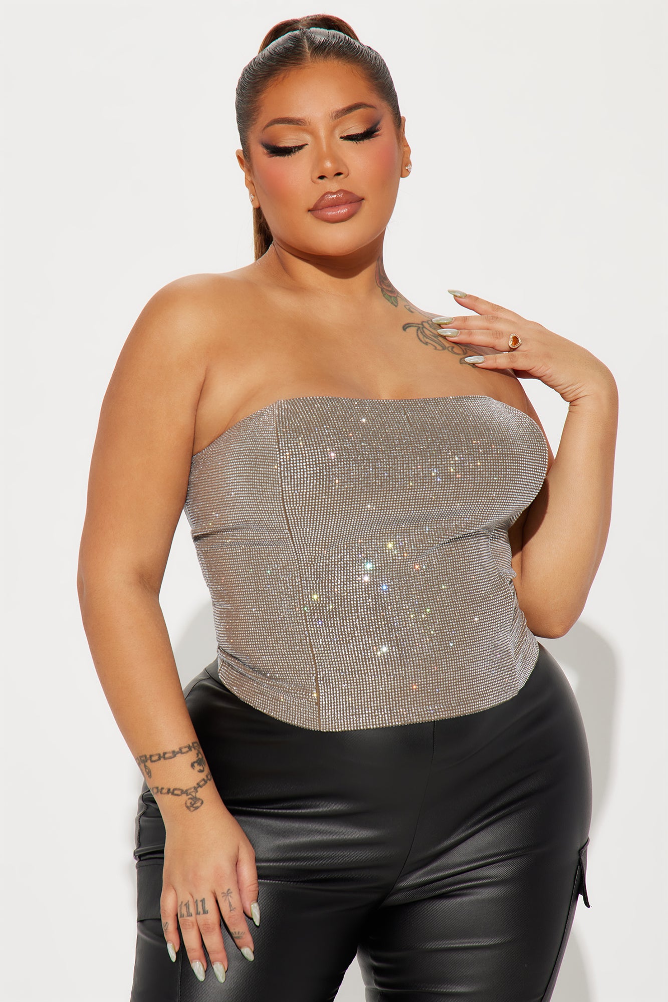 Light Up The Room Rhinestone Corset Top - Taupe/combo - Image 4