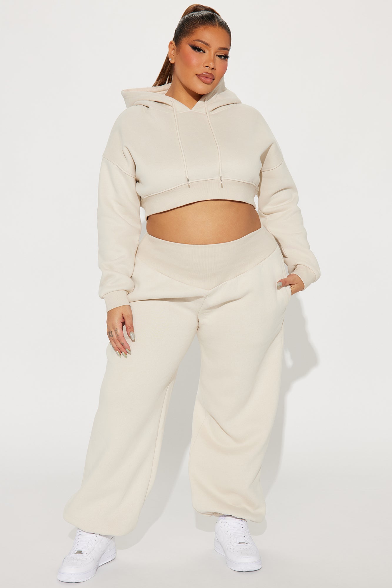 Nikkie Fleece Jogger Set - Cream - Image 4