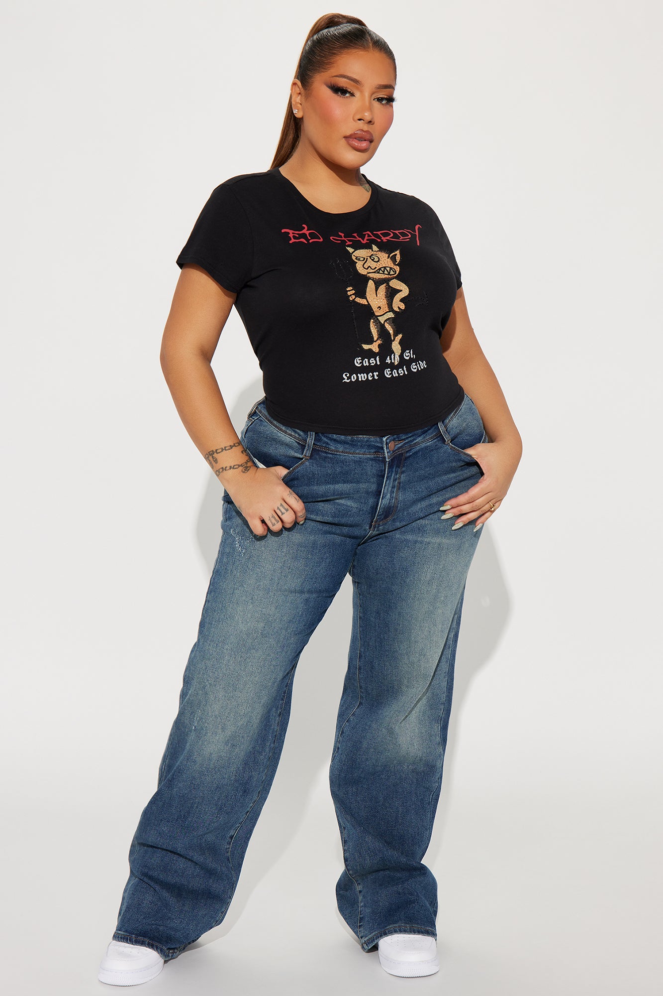 Baby Devil Ed Hardy Rhinestone Tee - Black - Image 7