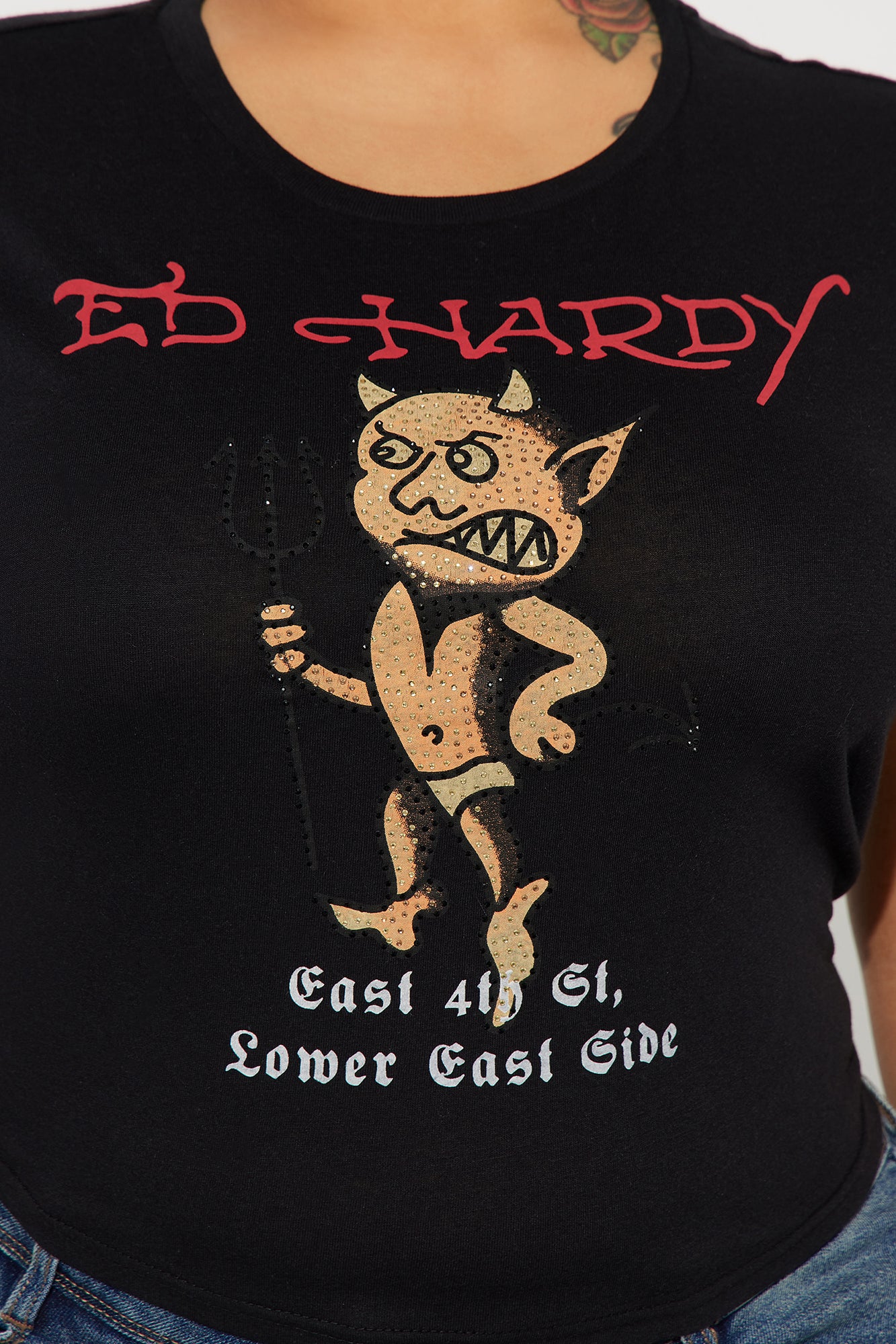 Baby Devil Ed Hardy Rhinestone Tee - Black - Image 8
