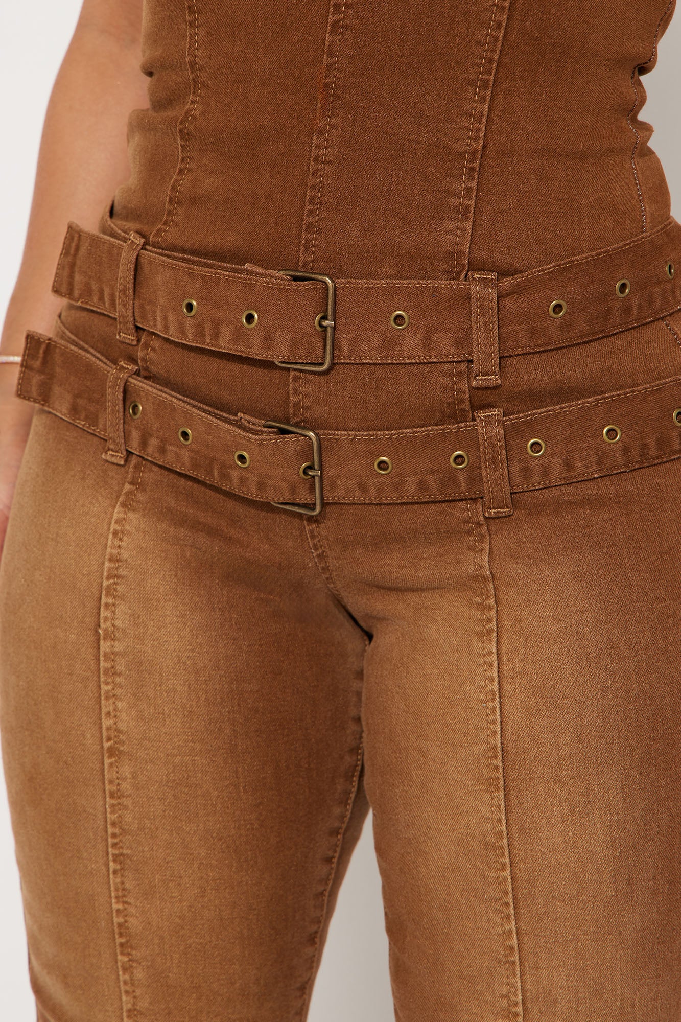 Keep In Touch Denim Jumpsuit - Brown/combo - Image 3