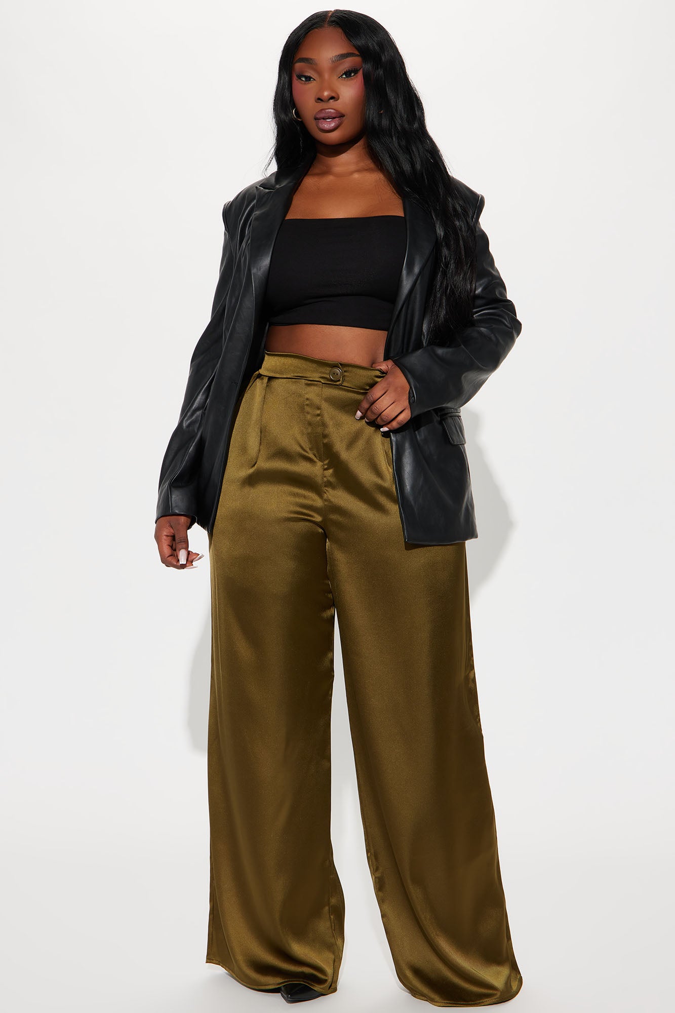 Tone It Down Satin Trouser - Olive - Image 4