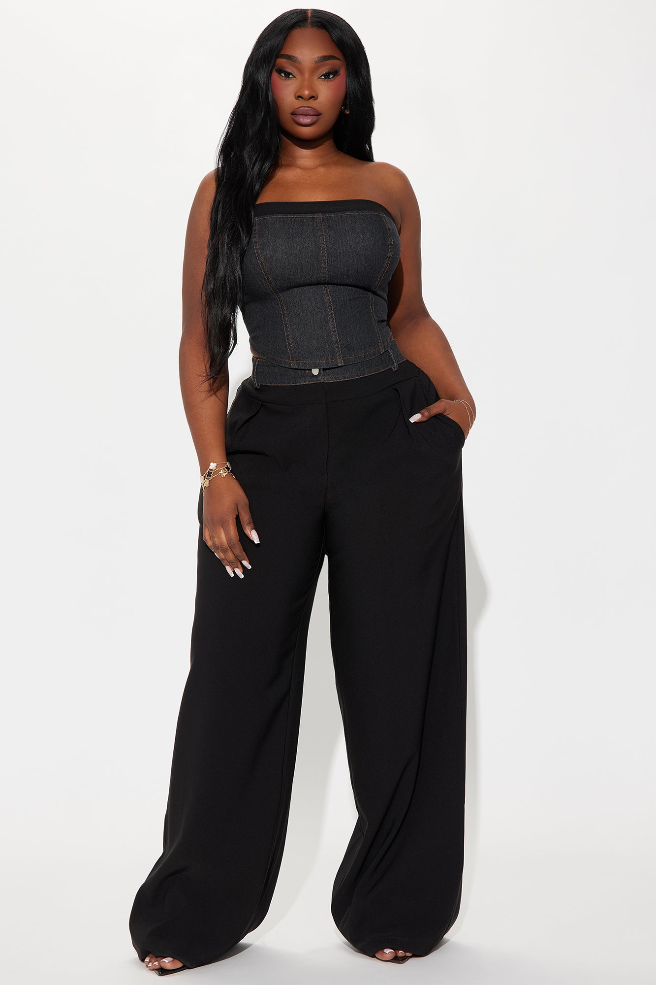 Demi Mixed Denim Pant Set - Black - Image 4