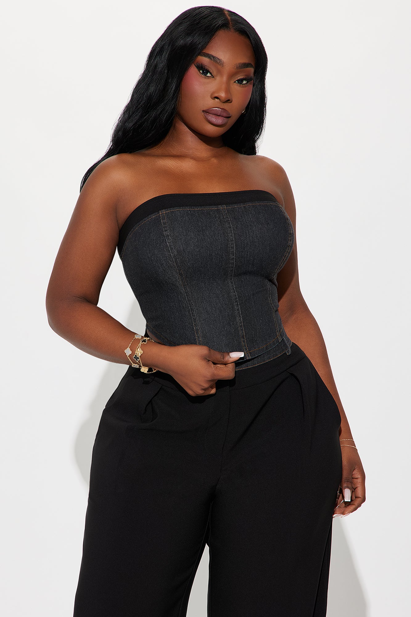 Demi Mixed Denim Pant Set - Black - Image 5