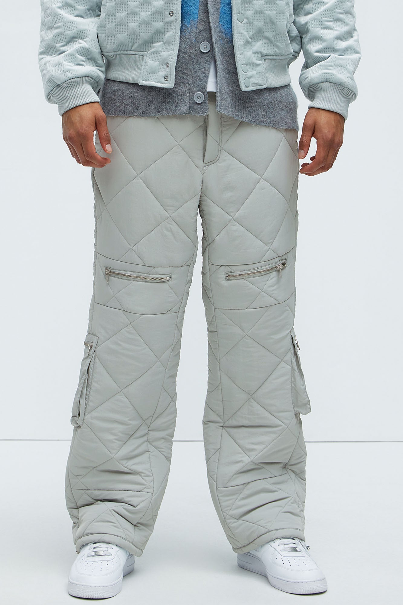 Dayton Straight Quilted Cargo Pants - Grey - Image 3