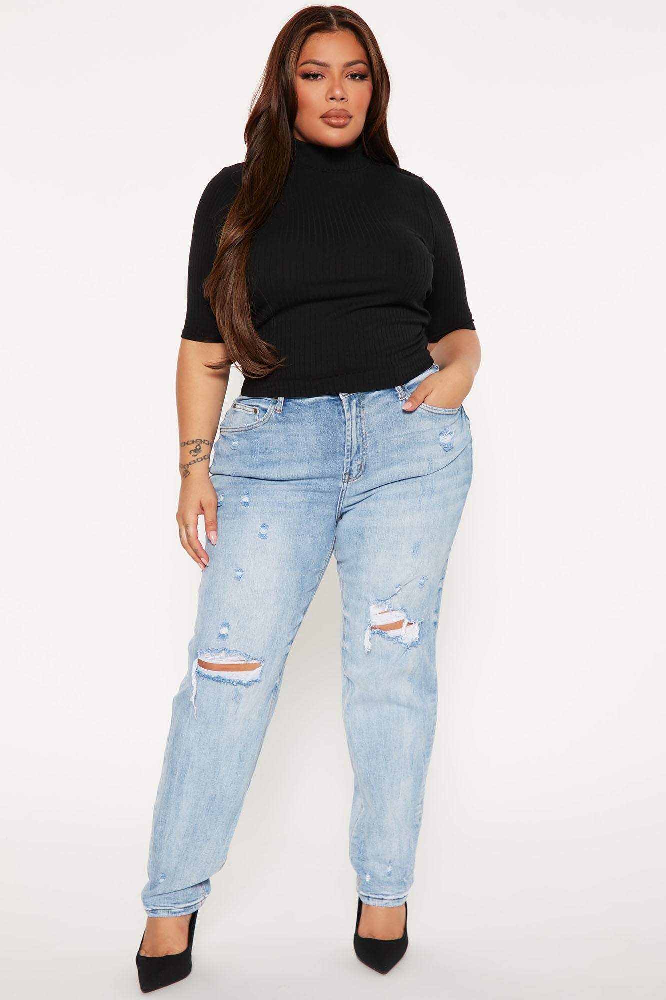 Ansley Mock Neck Short Sleeve Tee - Black - Image 7