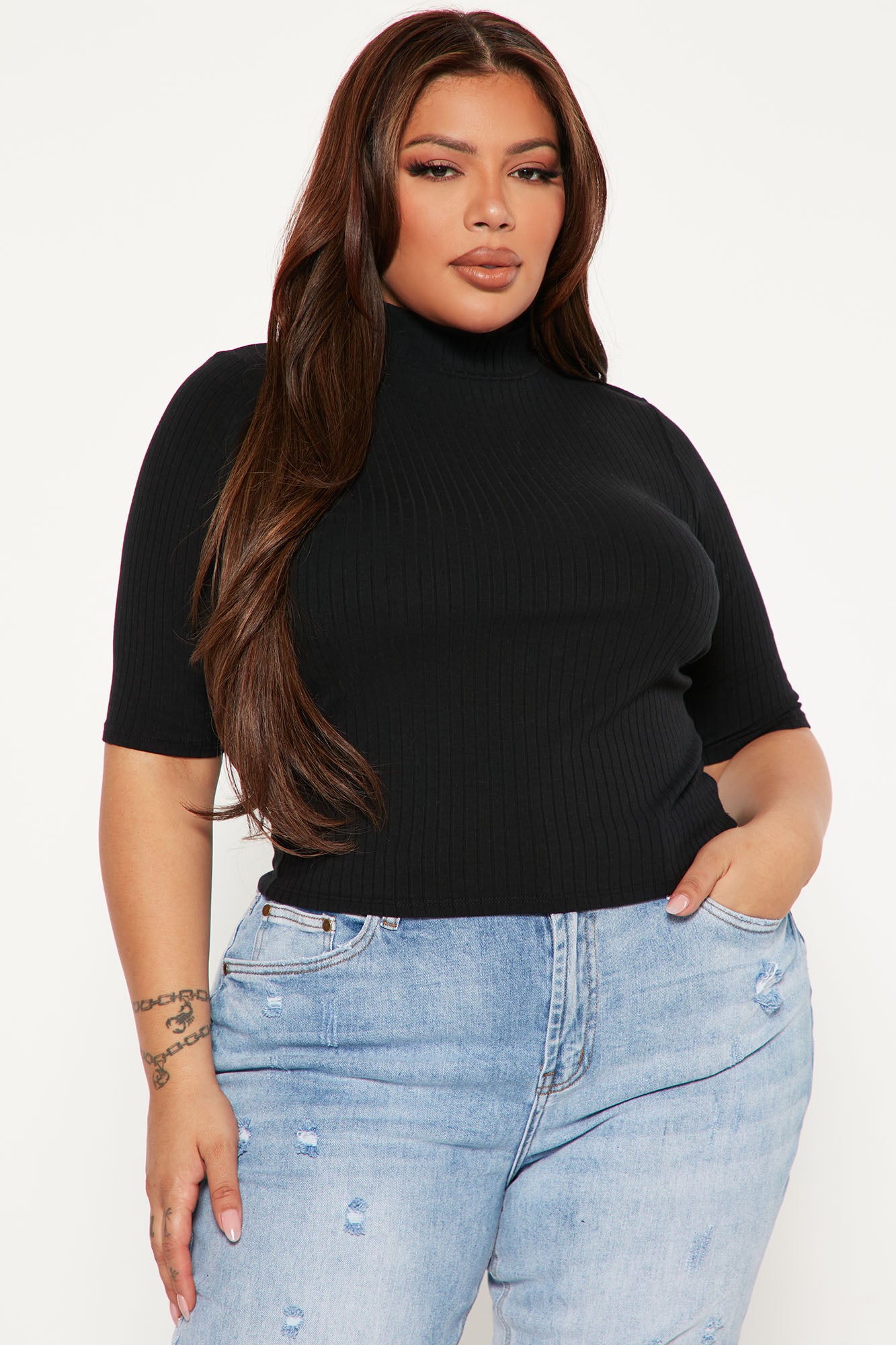 Ansley Mock Neck Short Sleeve Tee - Black - Image 6