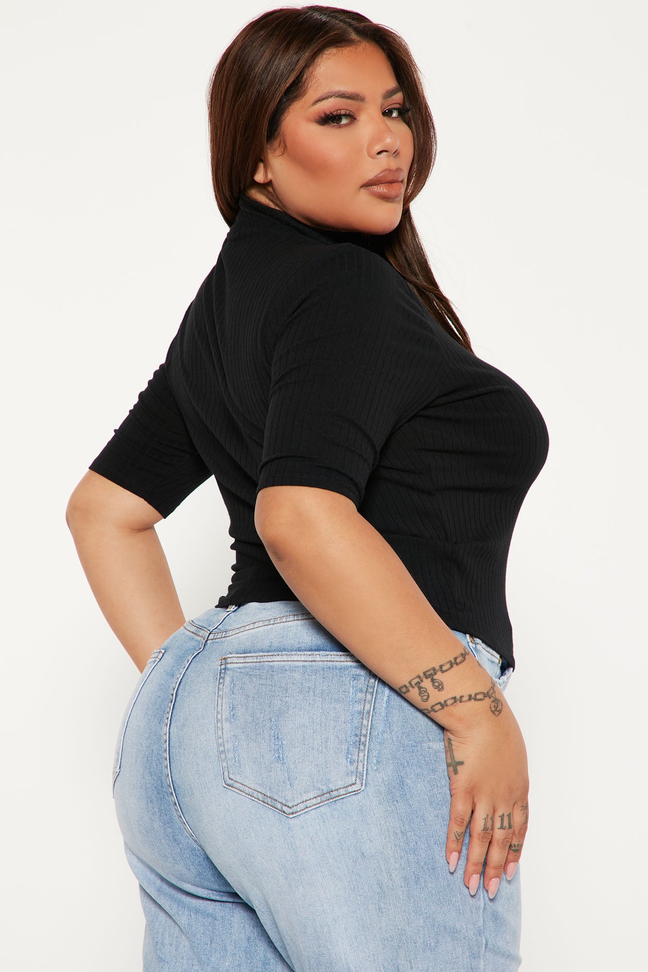 Ansley Mock Neck Short Sleeve Tee - Black - Image 8