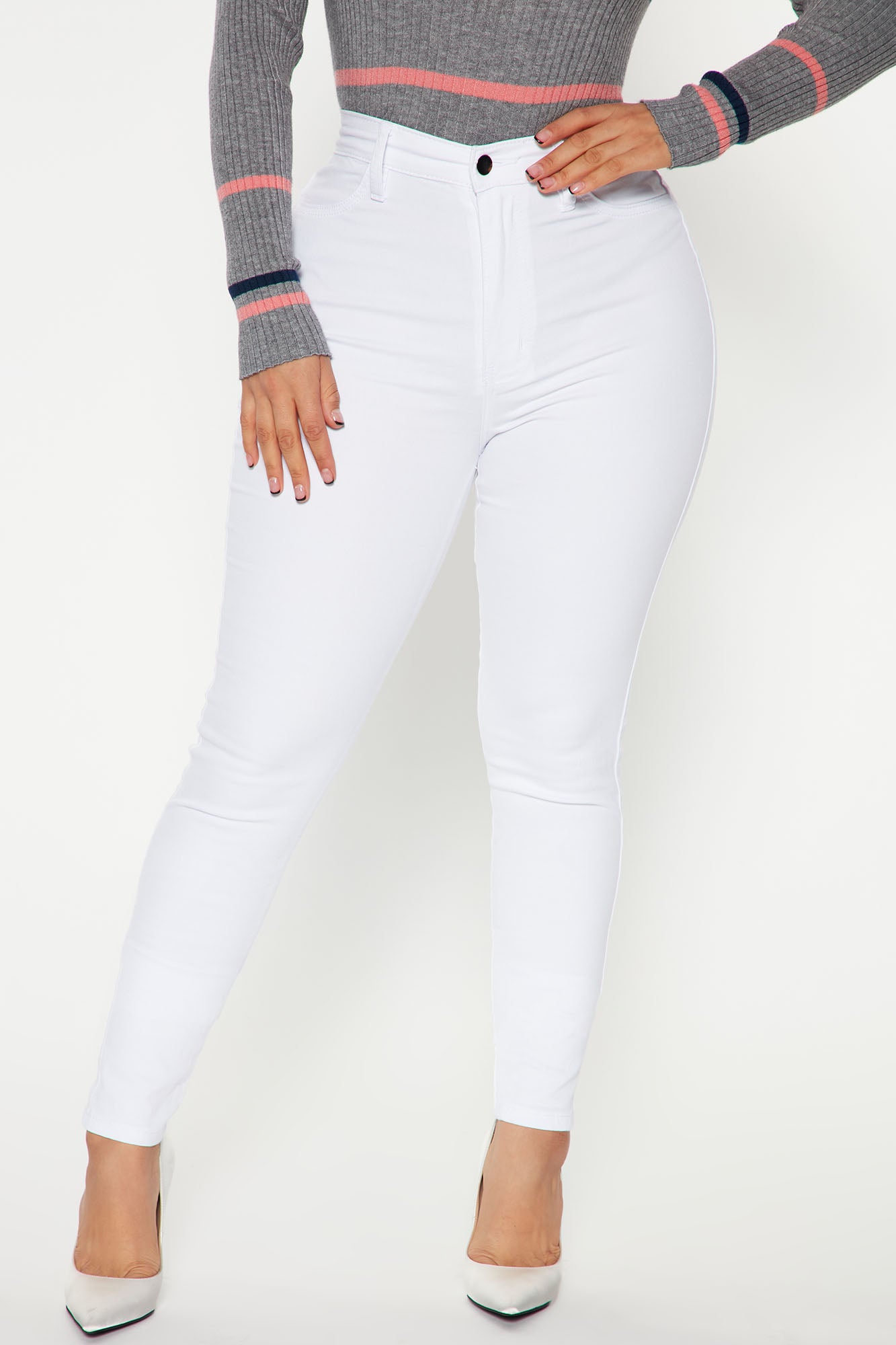 Classic High Waist Skinny Jeans - White - Image 4