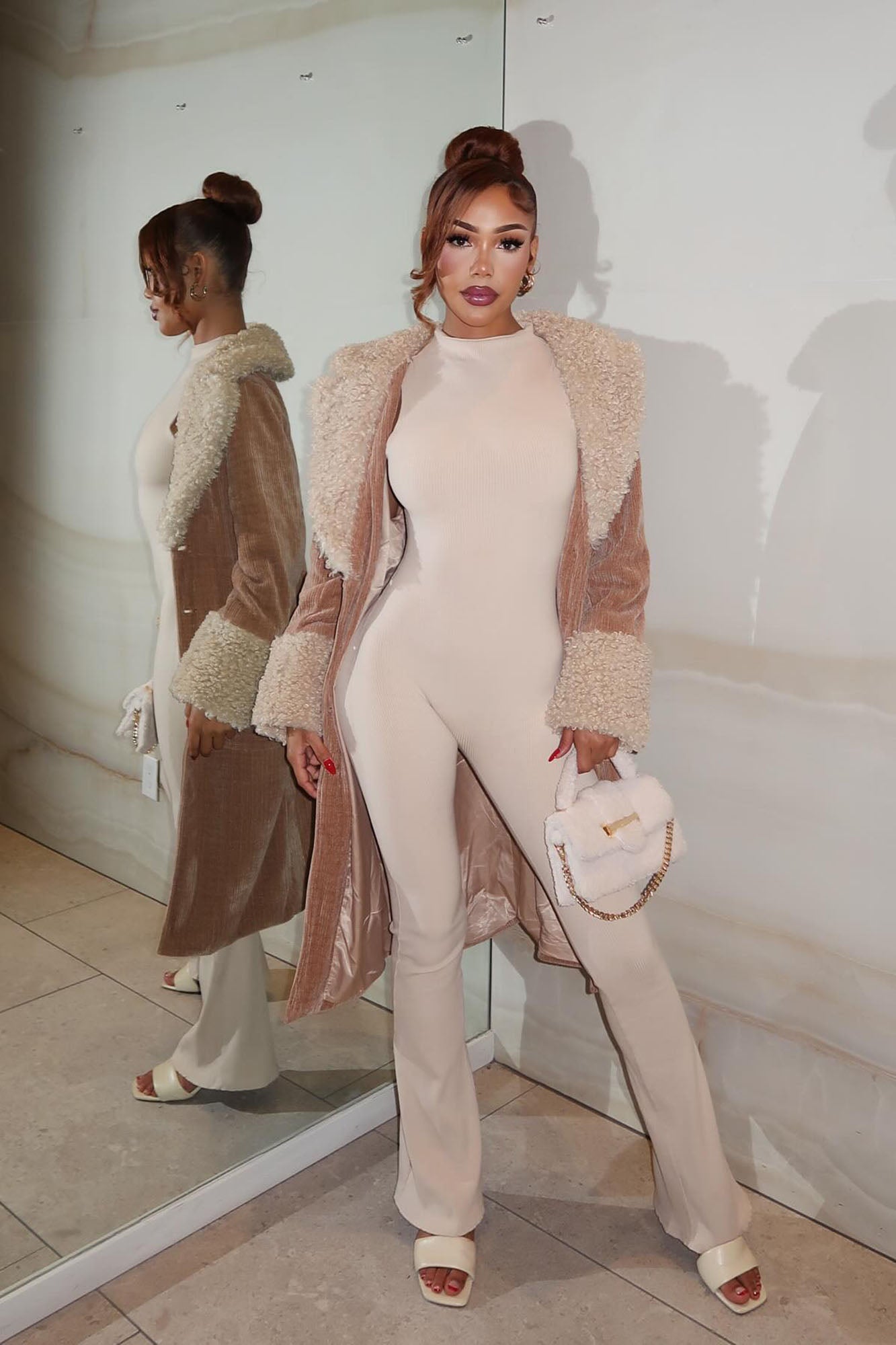 Amber Snatched Flare Jumpsuit - Cream - Image 4