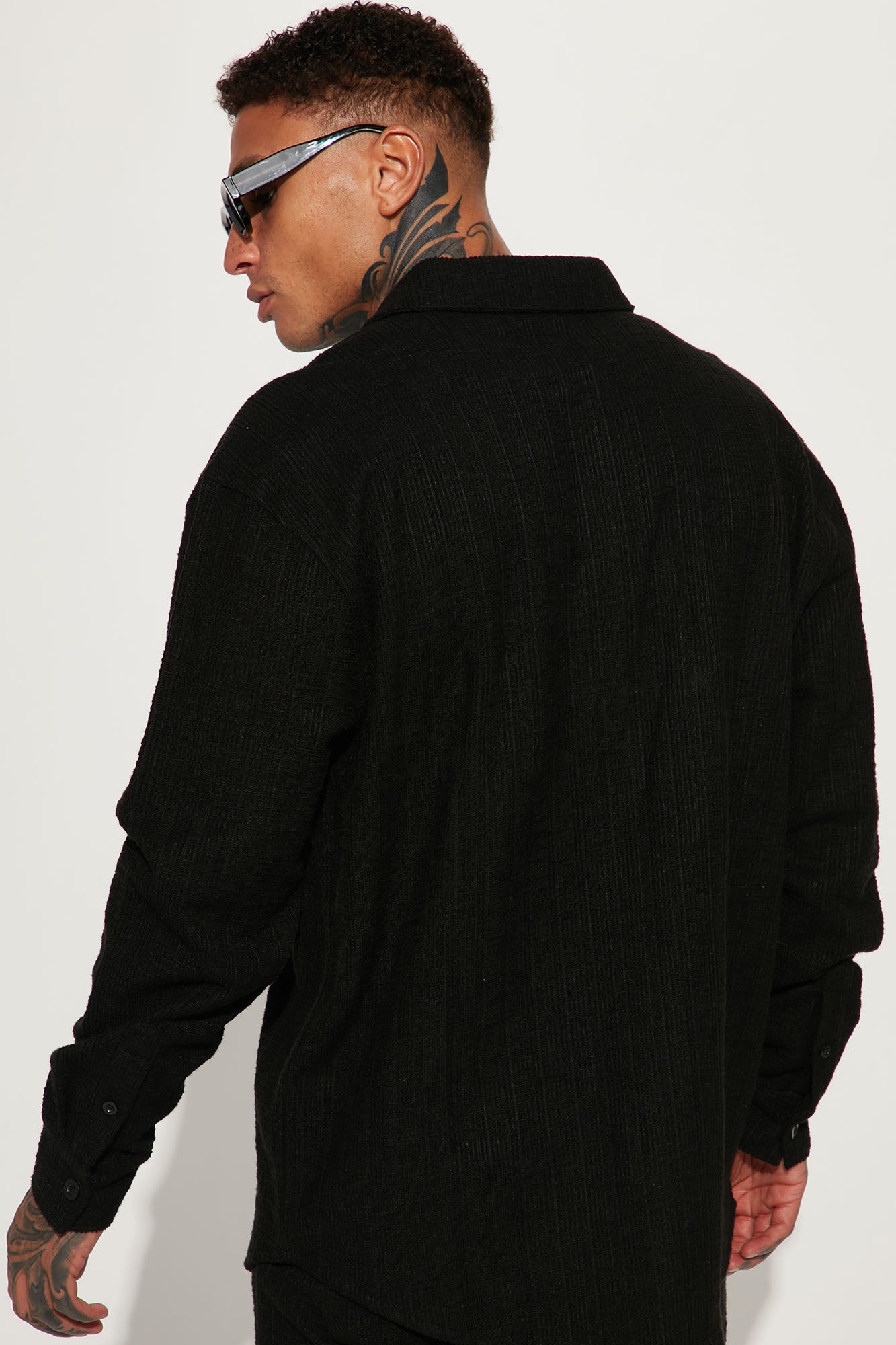 Dean Textured Long Sleeve Button Up Shirt - Black - Image 7