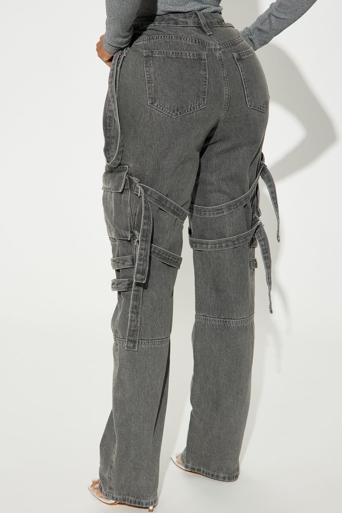 Leave A Message Cargo Straight Leg Jeans - Grey - Image 3