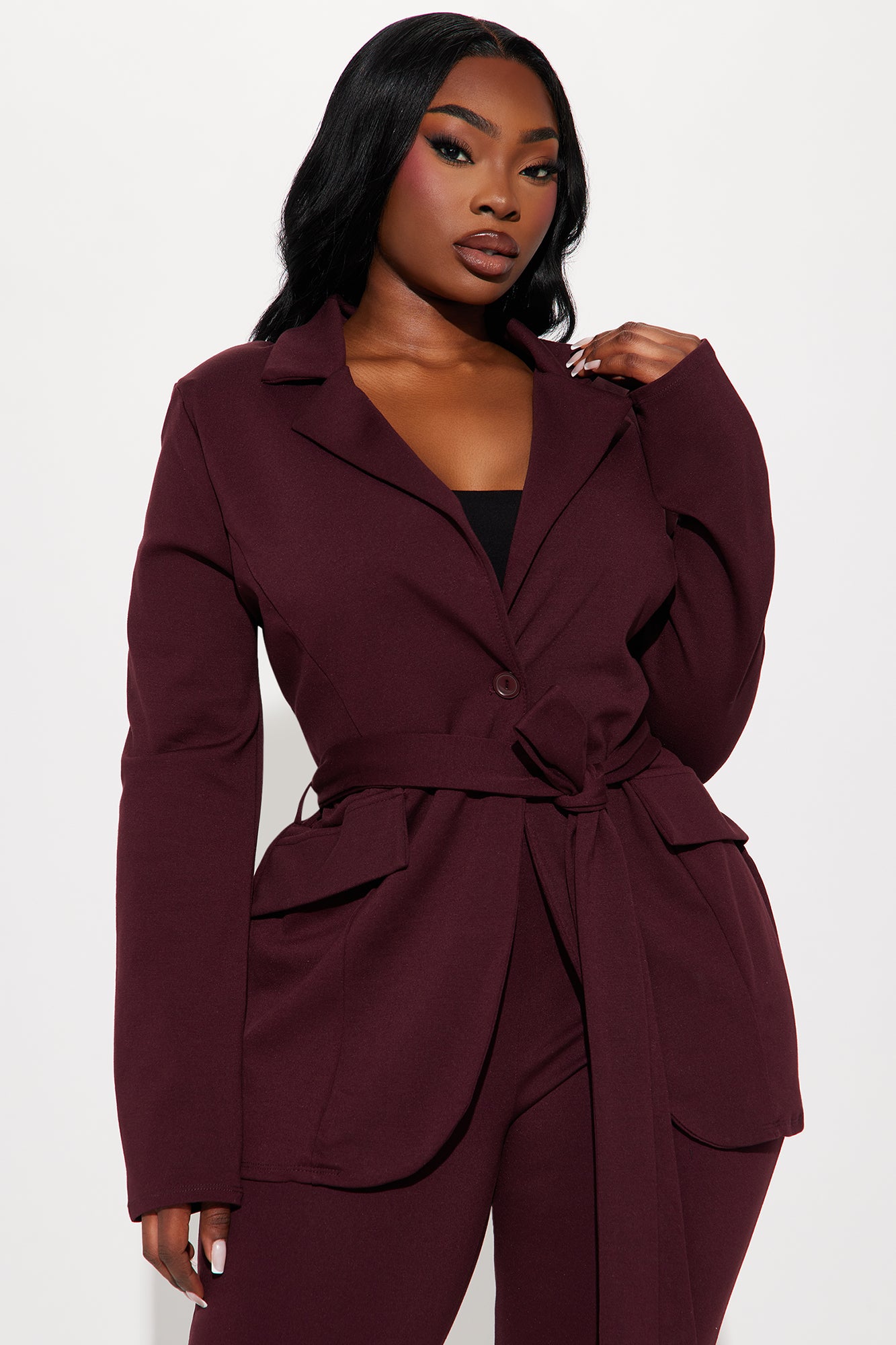 Arlene Blazer Pant Set - Wine - Image 6