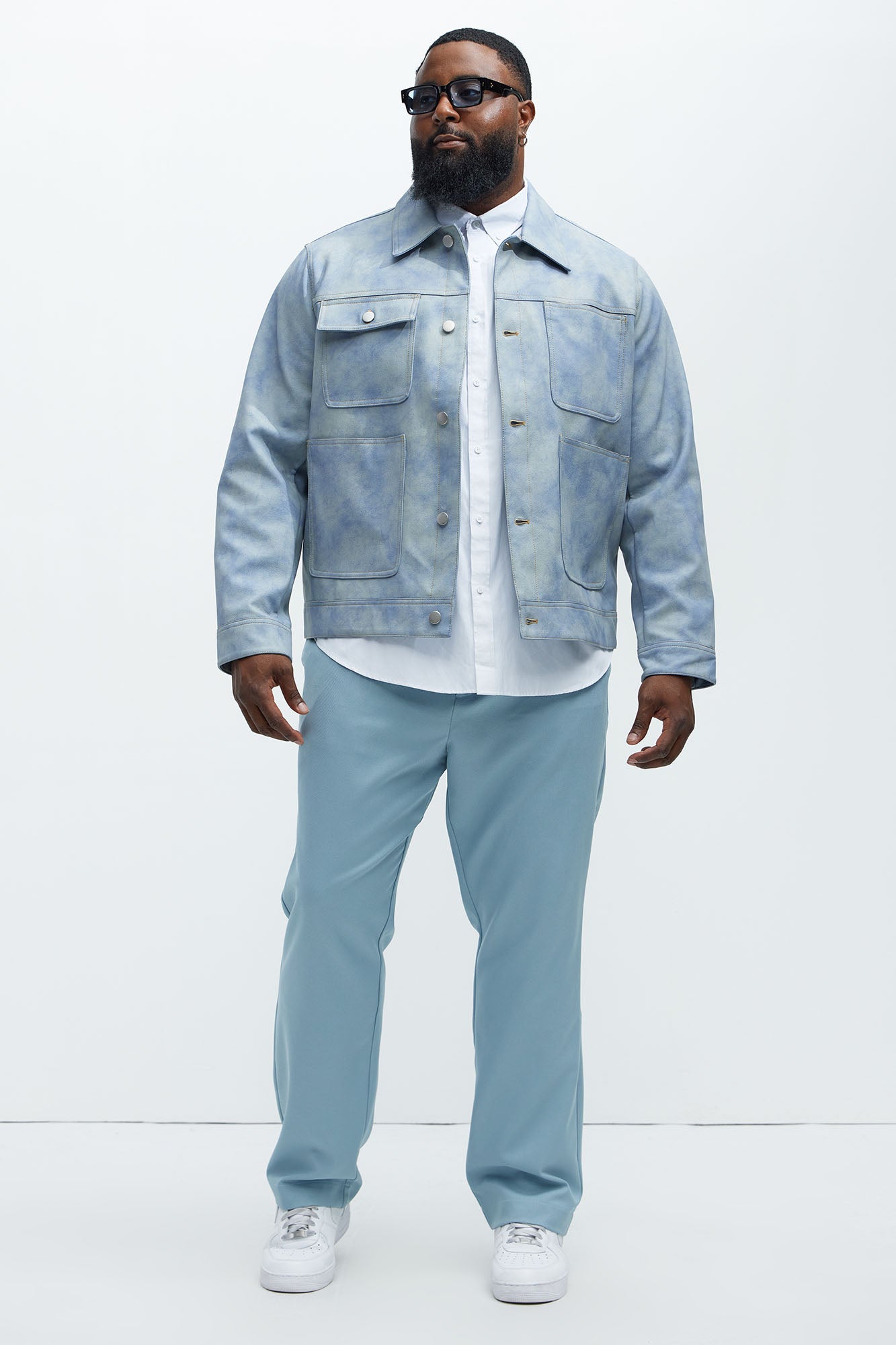 Work Flow Pleated Straight Trousers - Light Blue - Image 5