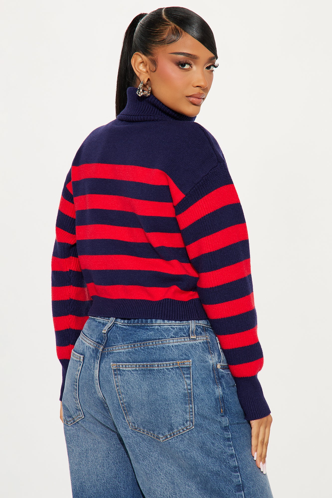 Nadine Striped Quarter Zip Sweater - Navy/Red - Image 3
