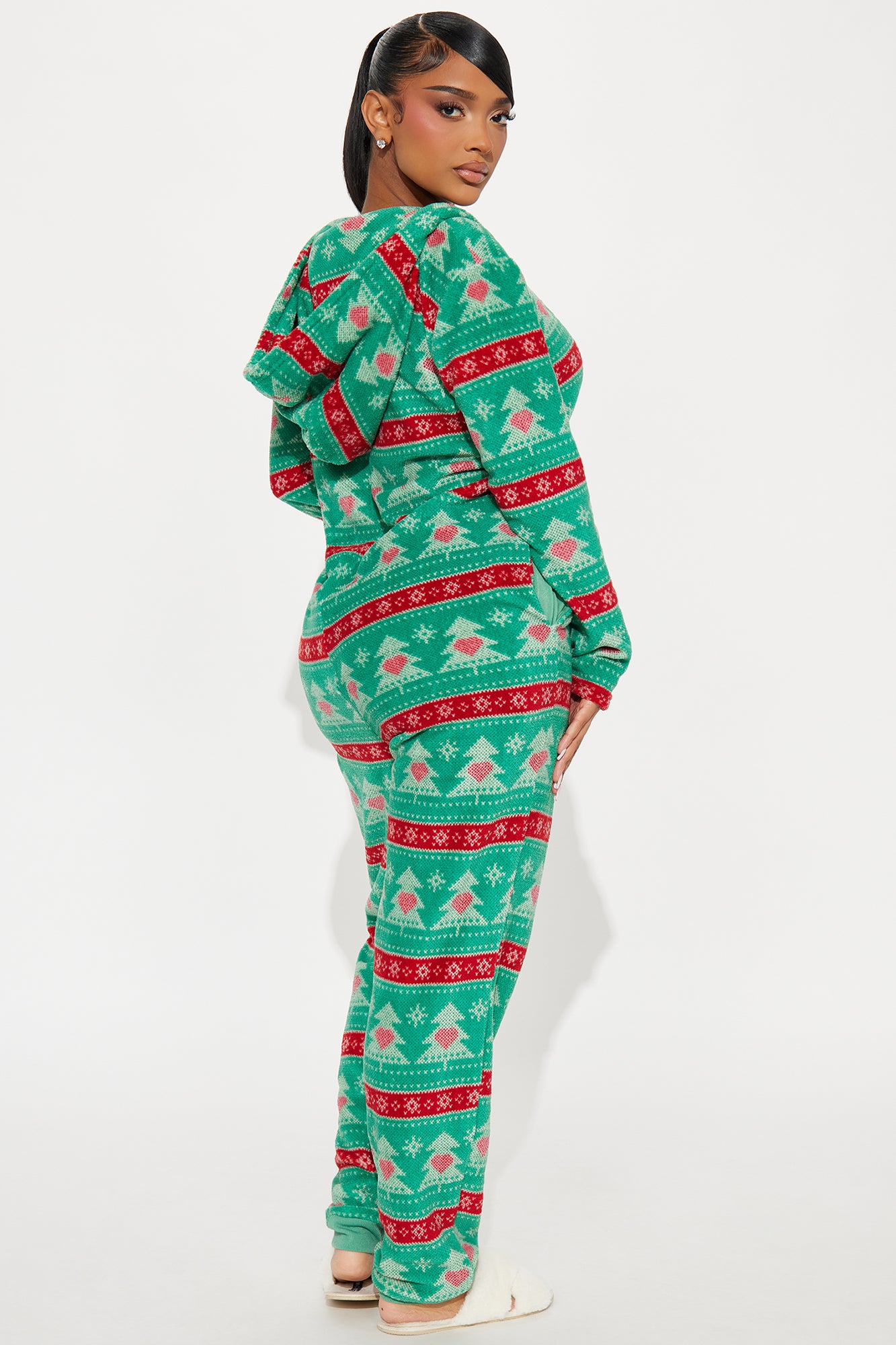 Holly Jolly Mood Plush PJ Jumpsuit Onesie - Green/combo - Image 4