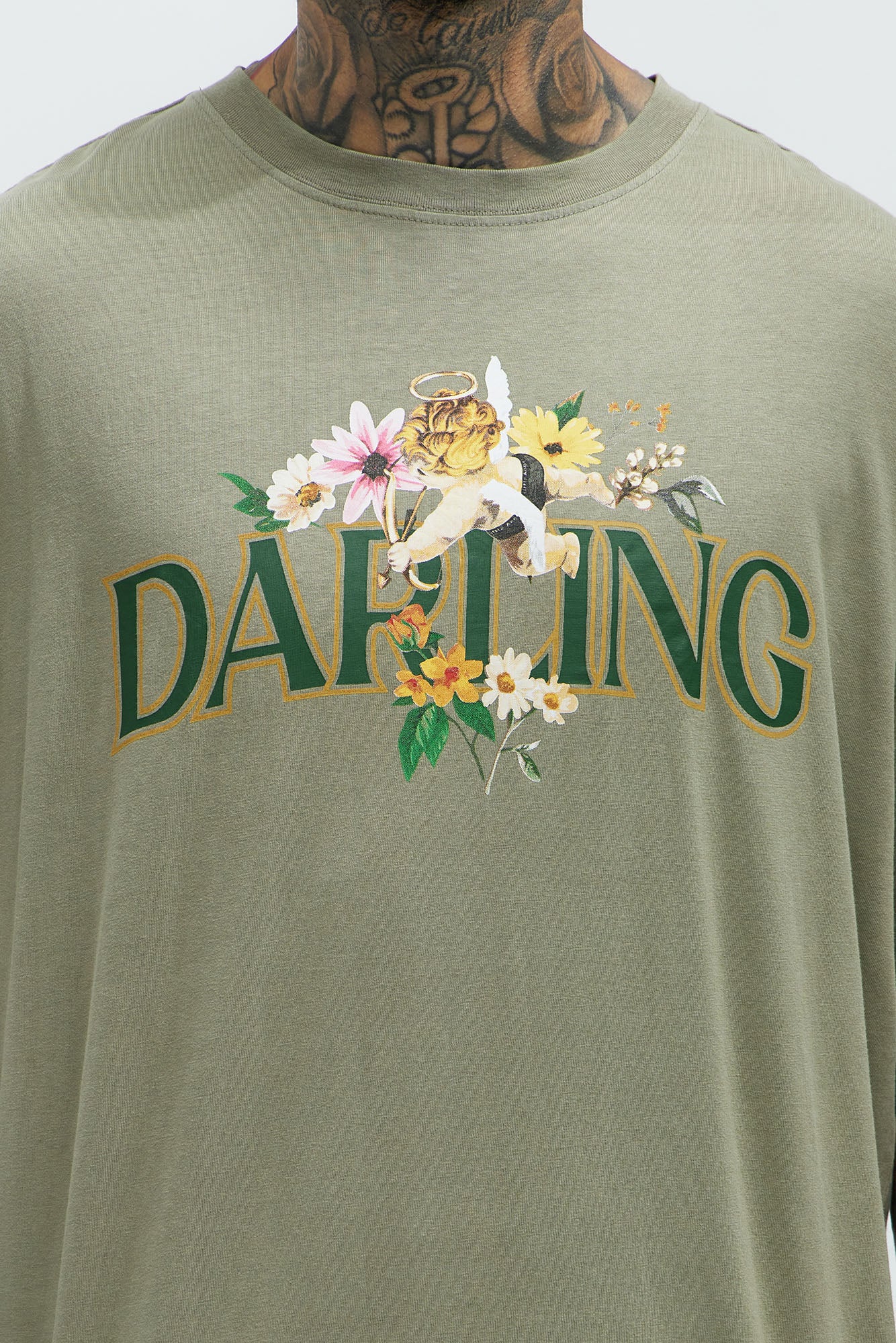 Darling Your Flowers Oversized Short Sleeve Tee - Olive - Image 3