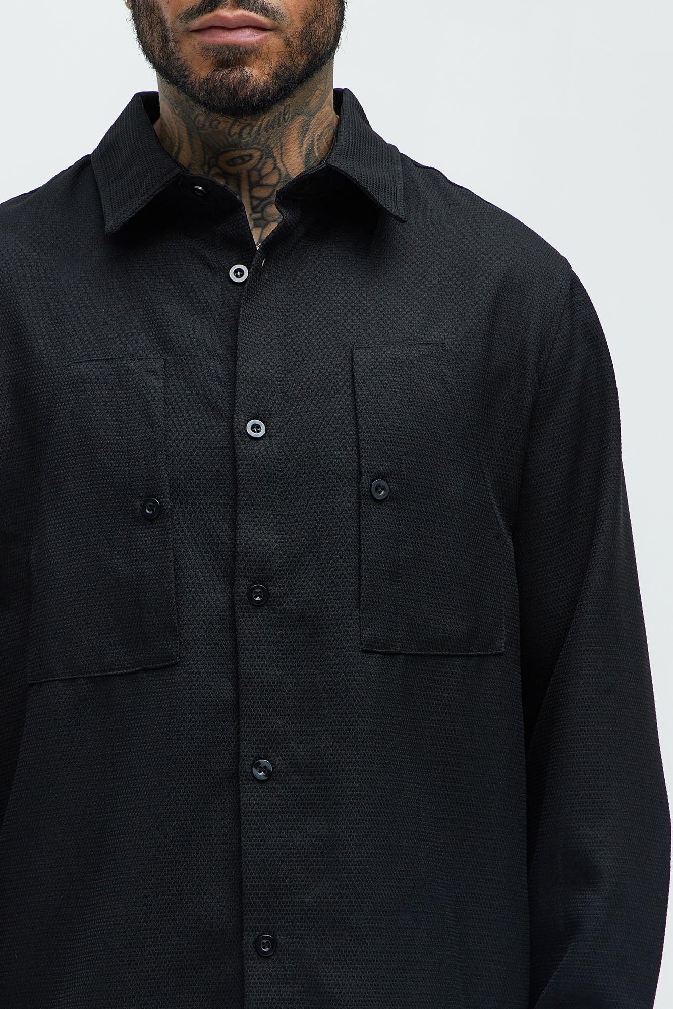 Kerr Textured Button Up Shirt - Black - Image 3
