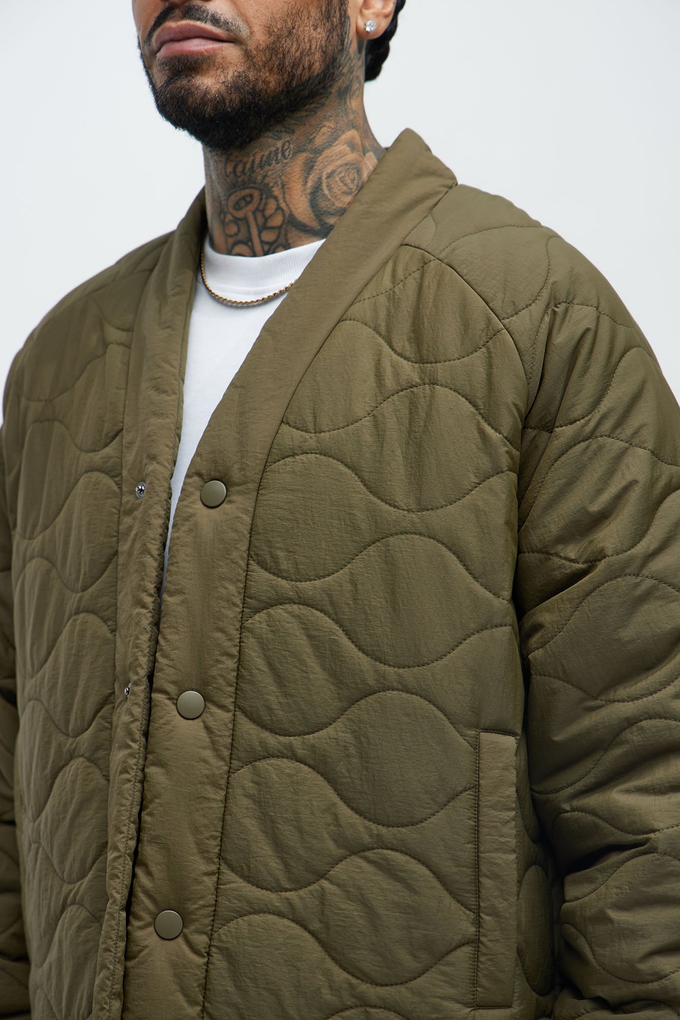 Good Luck Quilted Jacket - Olive - Image 3