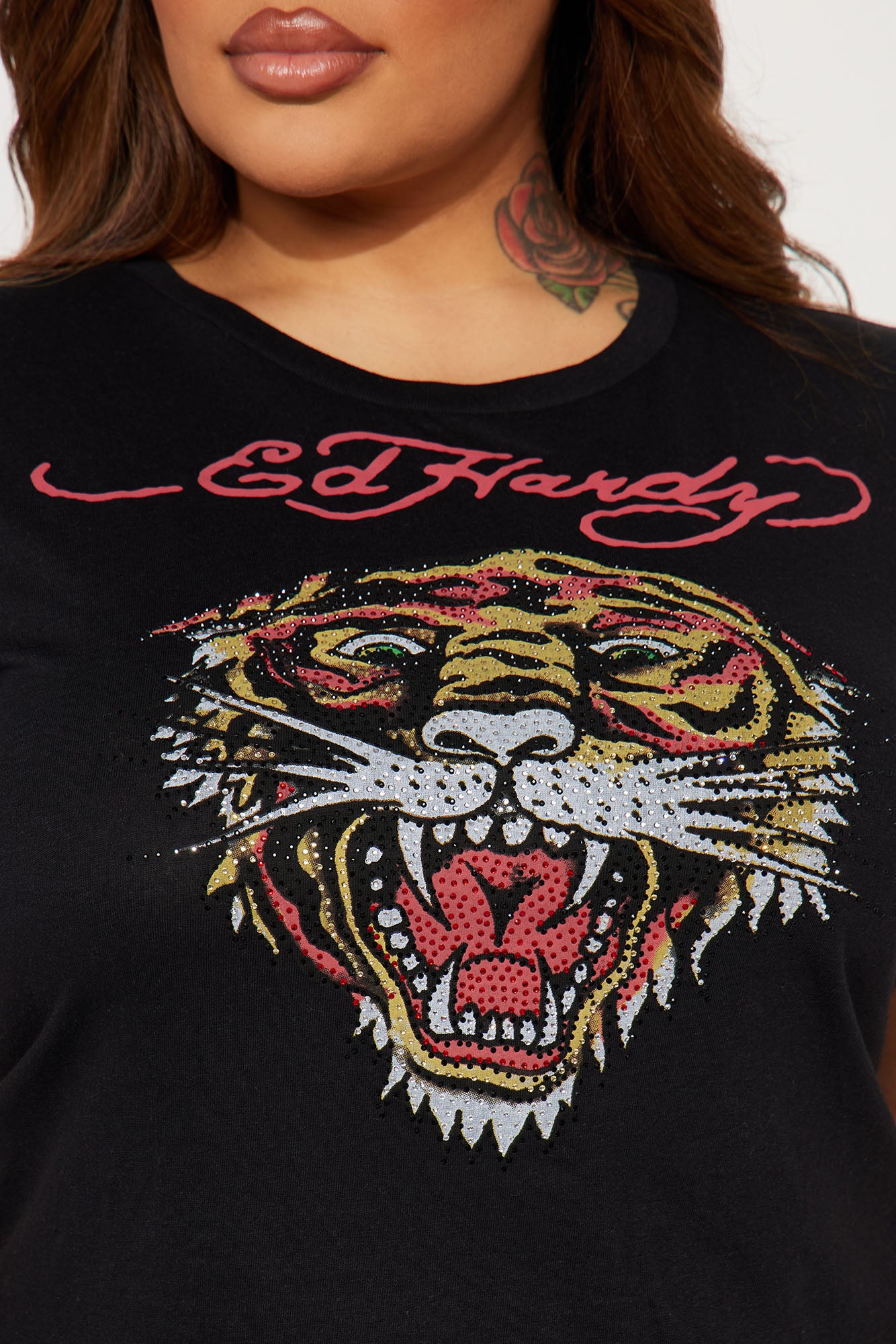 Tiger Heart Ed Hardy Rhinestone Tee - Black - Image 7