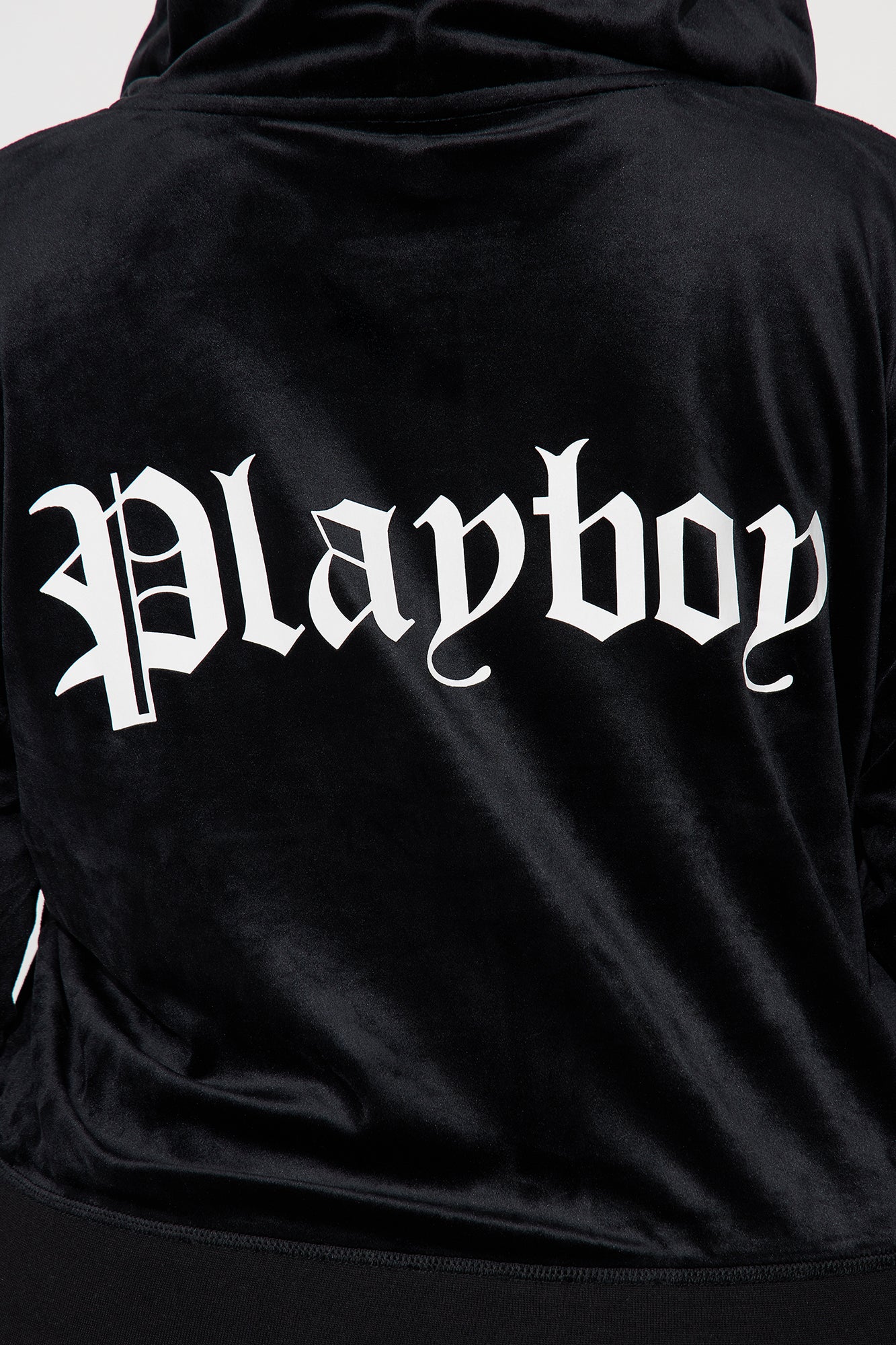 Velour Playboy Zip Font Hoodie - Black - Image 9