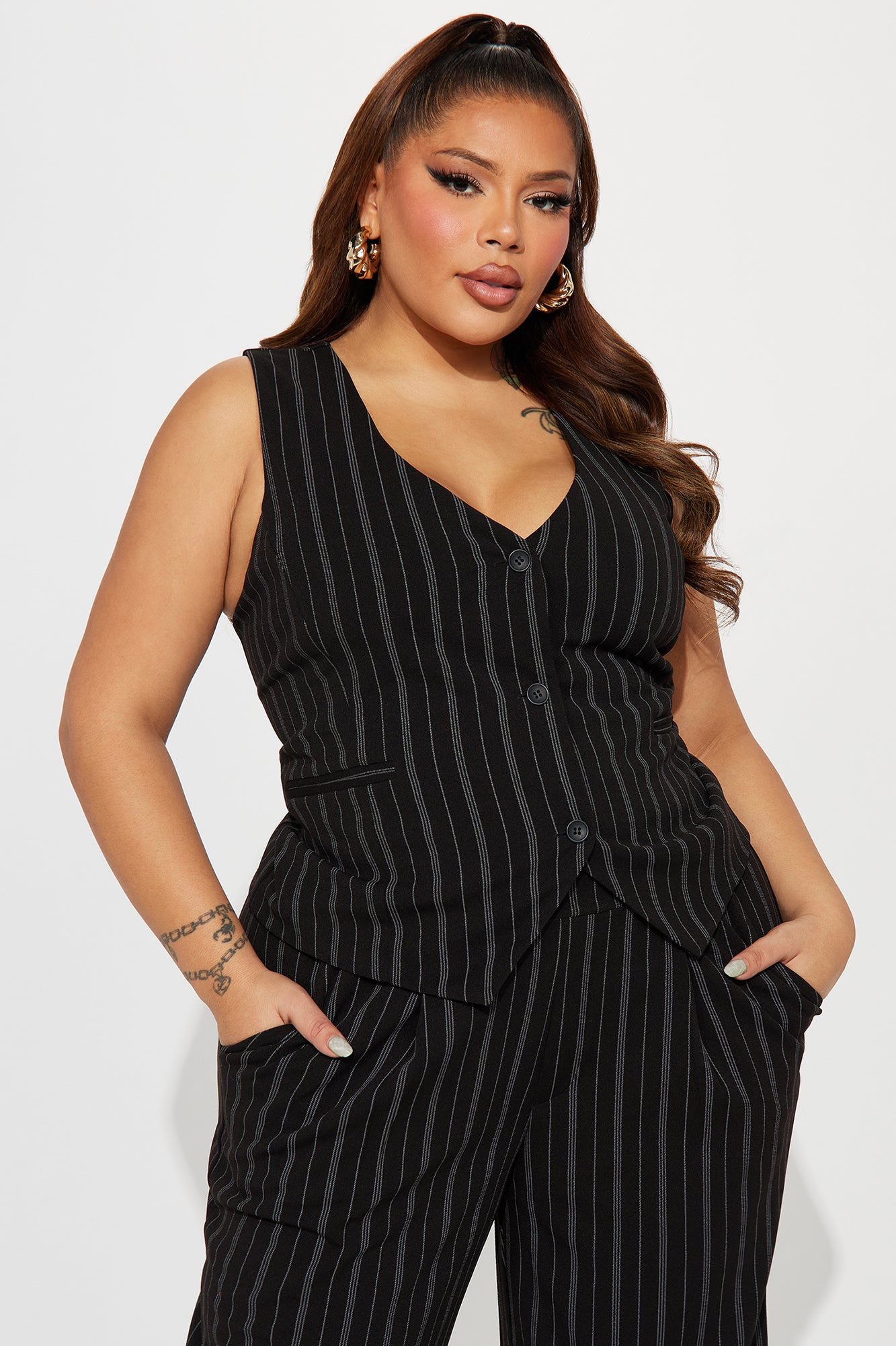 Heidy Pinstripe Vest Pant Set - Black - Image 5