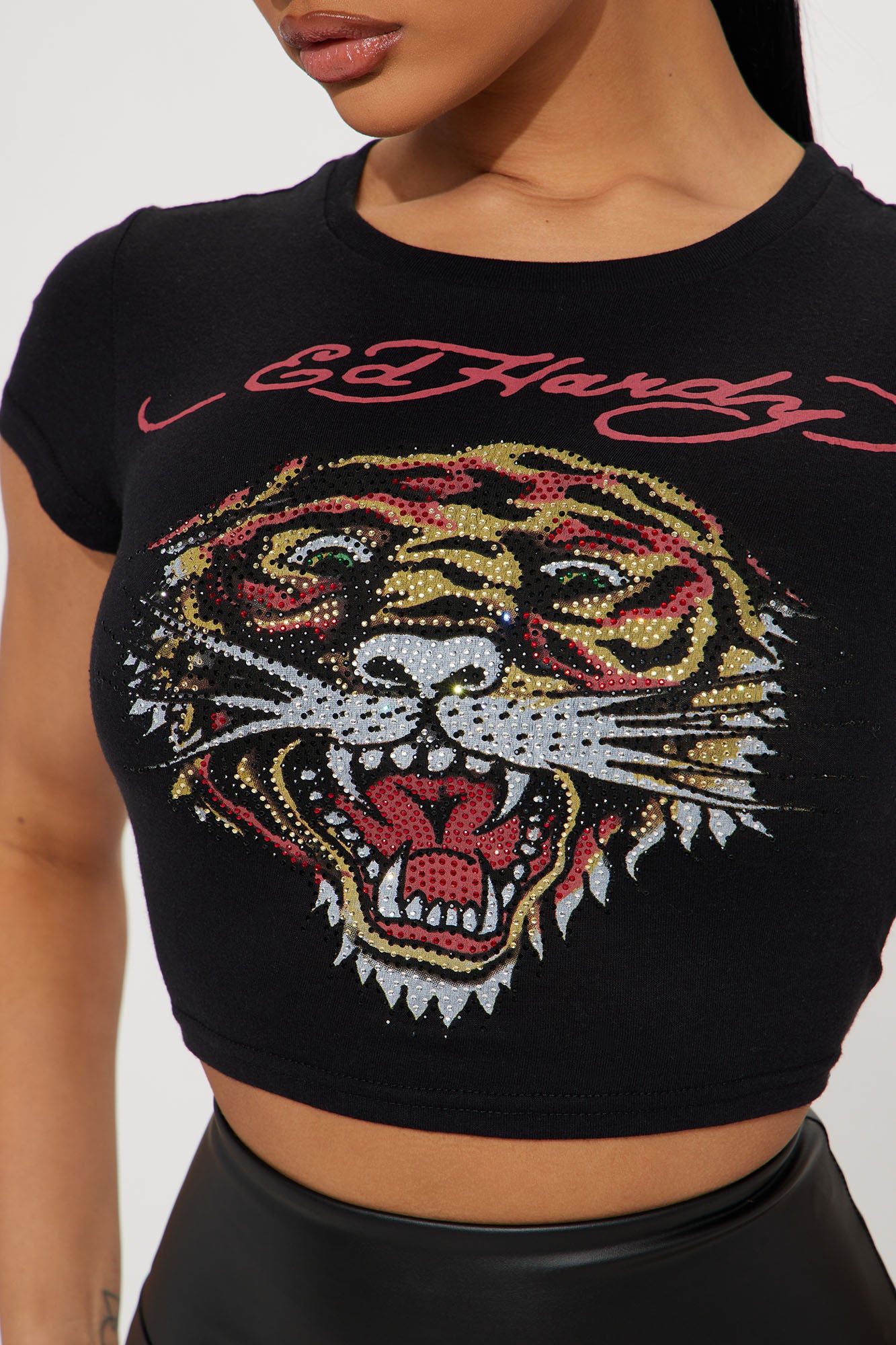 Tiger Heart Ed Hardy Rhinestone Tee - Black - Image 3