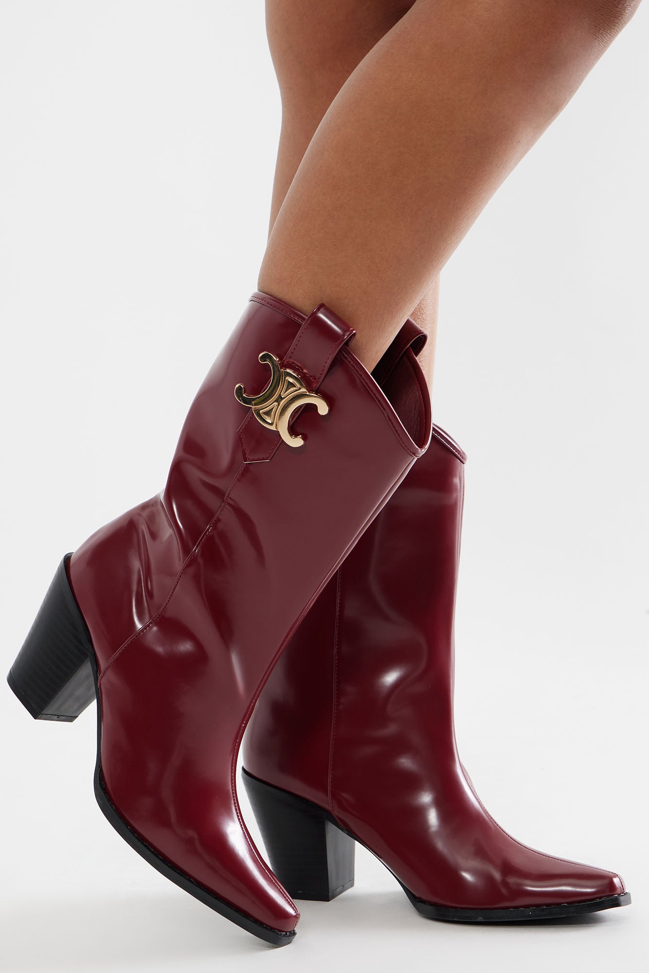 Clover Cowboy Boots - Burgundy - Image 4