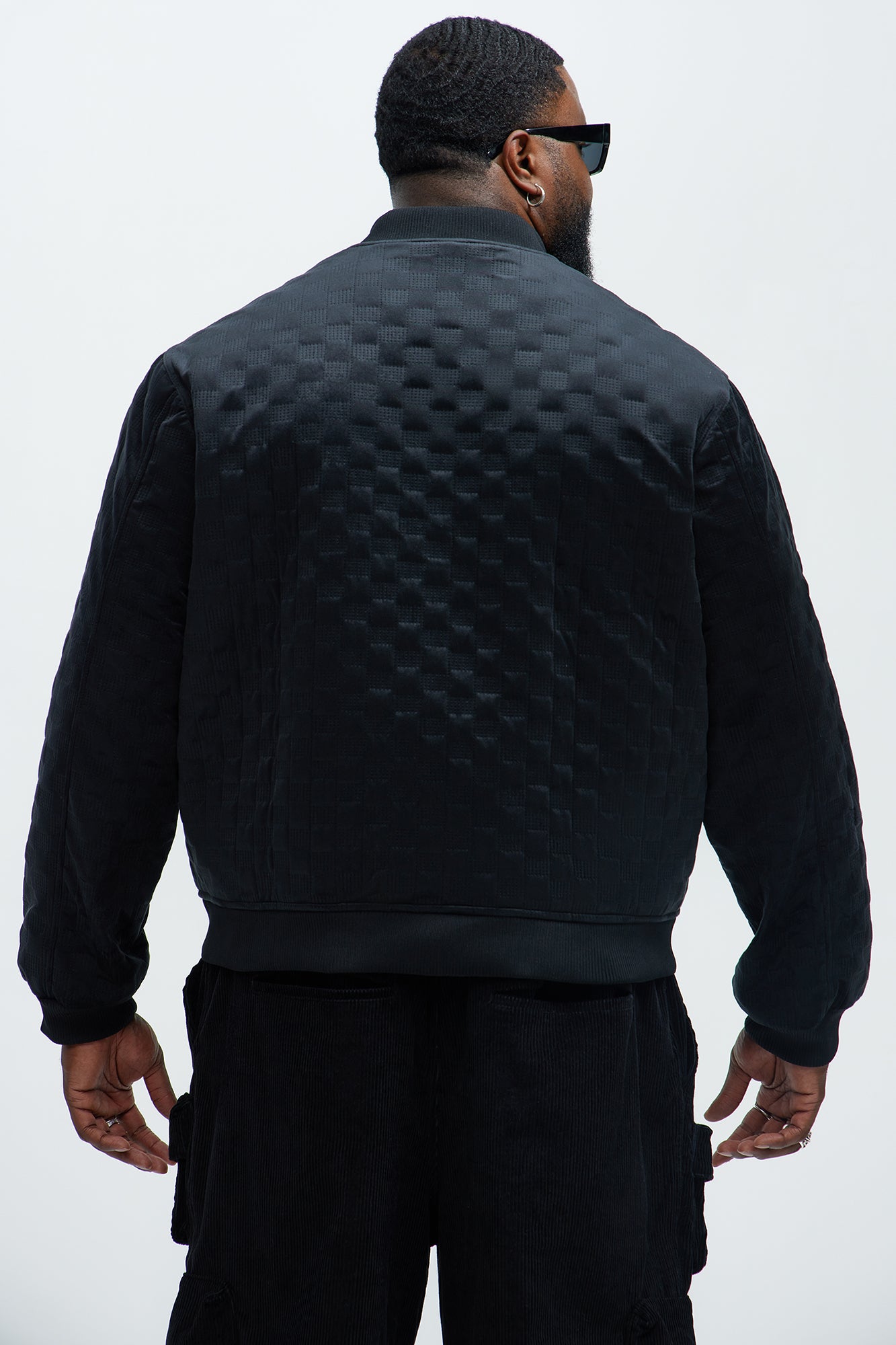Bard Embossed Checker Bomber Jacket - Black - Image 8