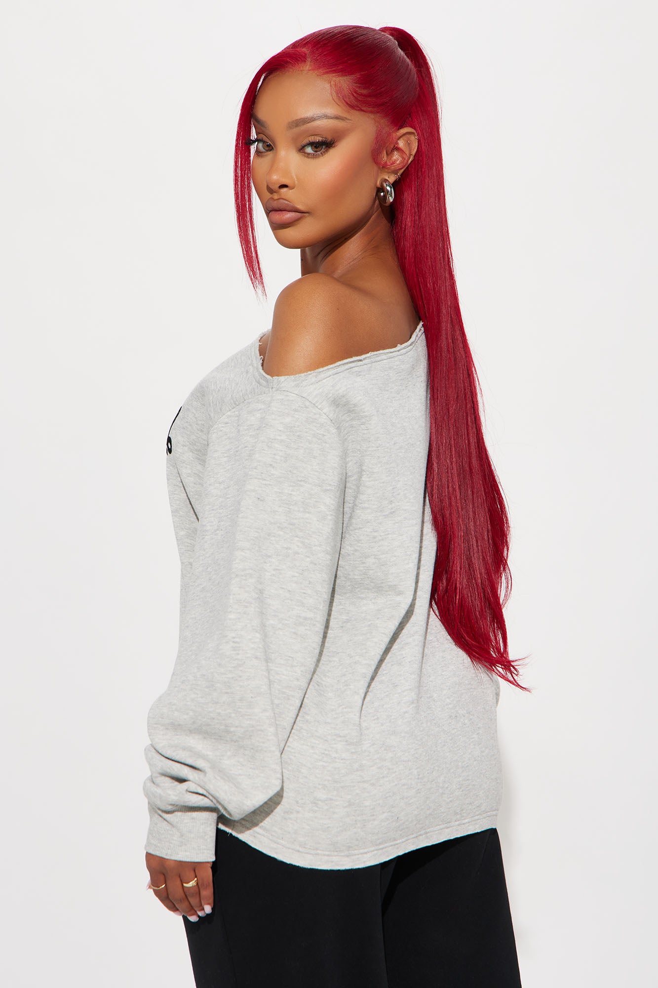 Von Dutch Timeless Off Shoulder Sweatshirt - Heather Grey - Image 3