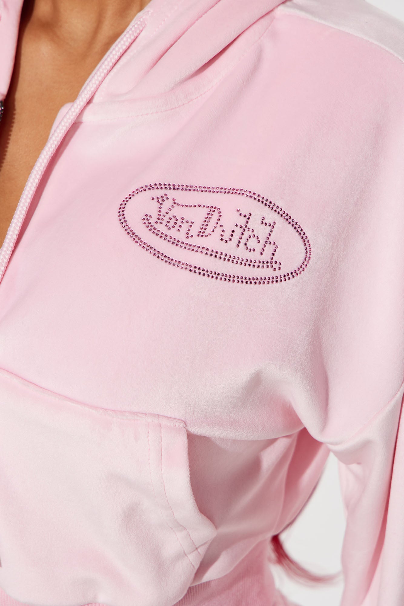 Von Dutch Velour Rhinestone Hoodie - Pink - Image 4