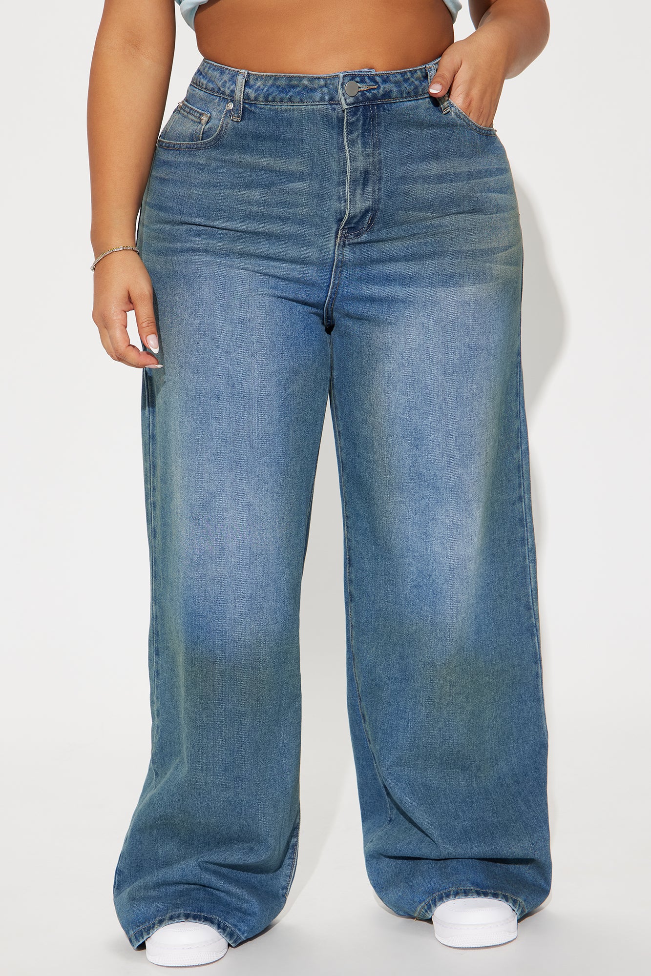 Always Be The One Non Stretch Tinted Baggy Jeans - Medium Wash - Image 5