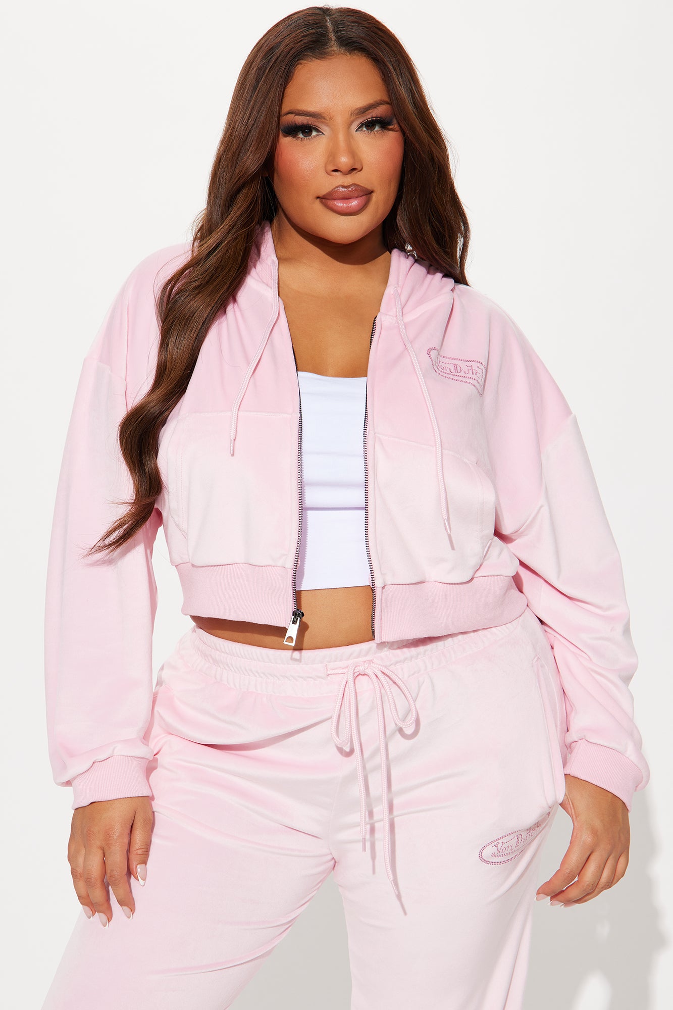 Von Dutch Velour Rhinestone Hoodie - Pink - Image 5