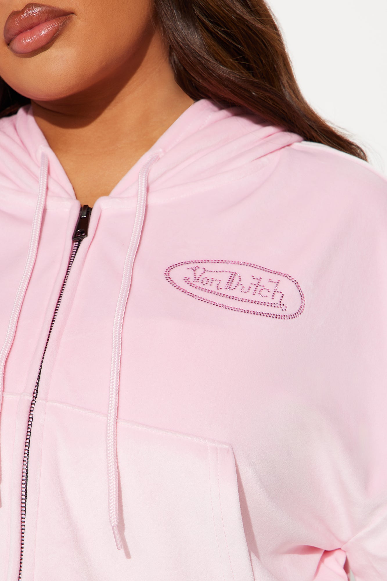 Von Dutch Velour Rhinestone Hoodie - Pink - Image 7