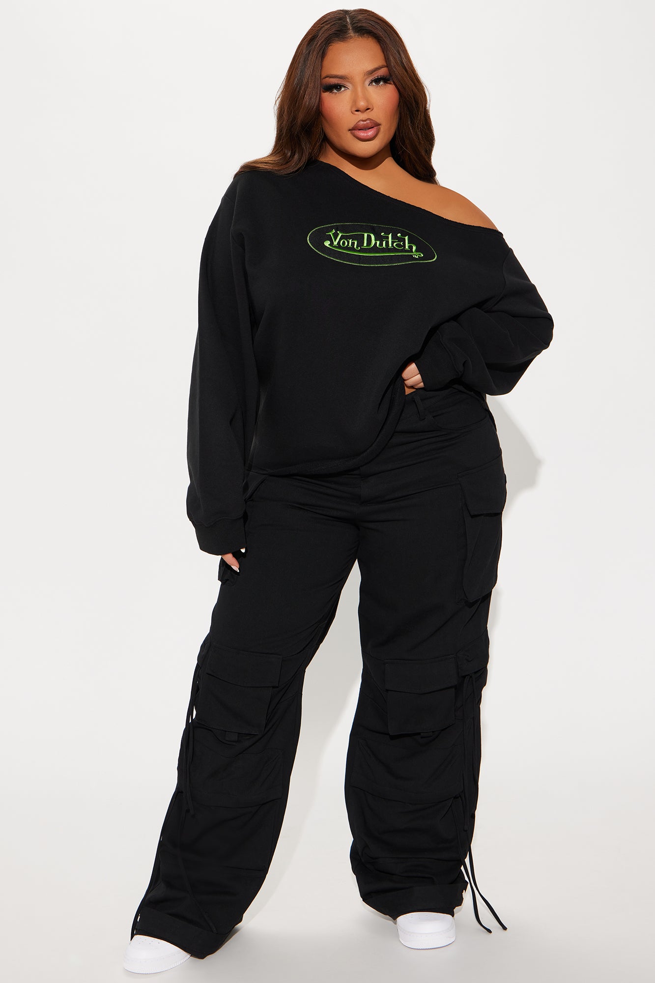 Von Dutch Off Shoulder Sweatshirt - Black - Image 6