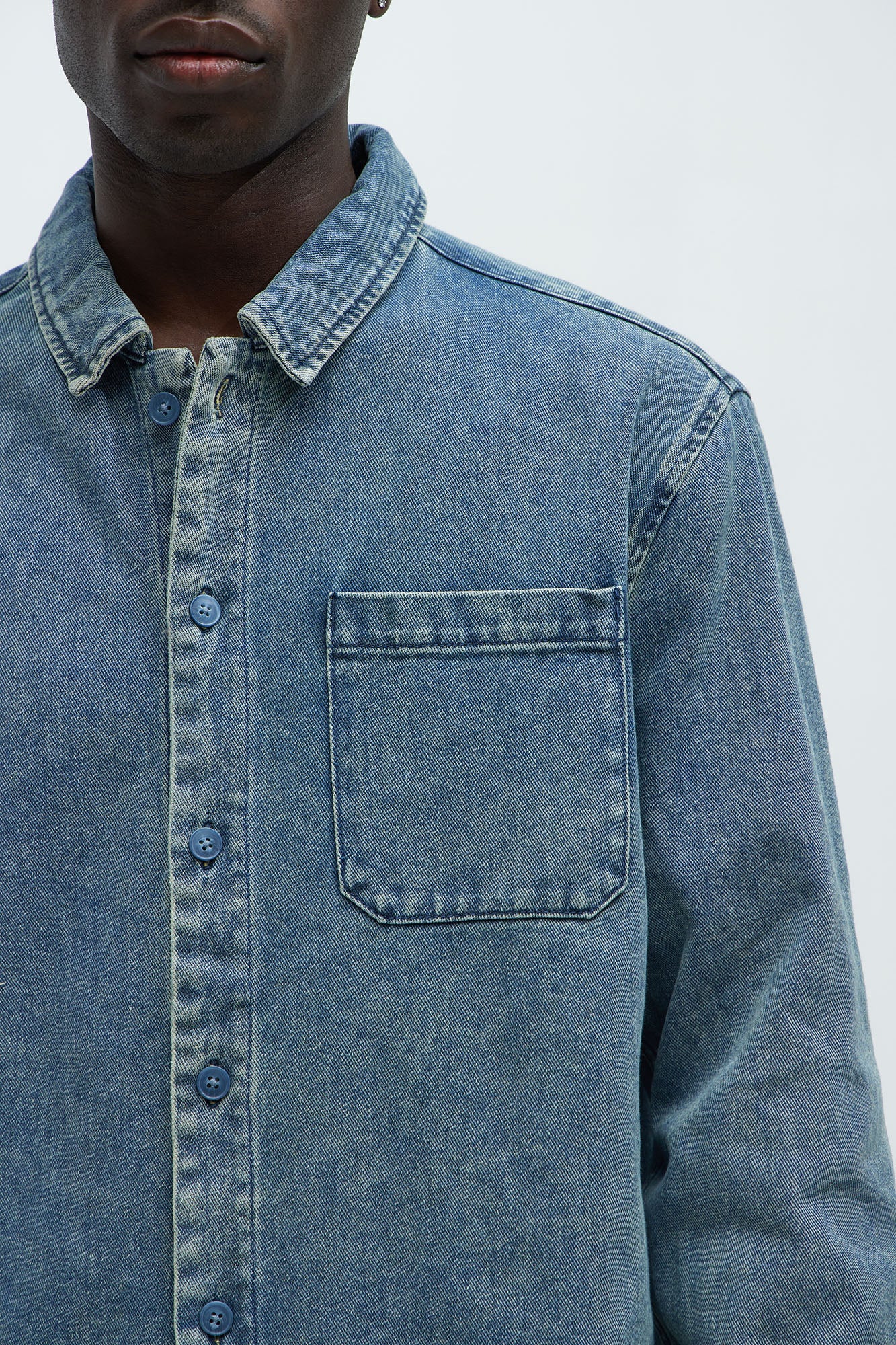 Hatton Denim Button Up Shirt - Medium Blue Wash - Image 3