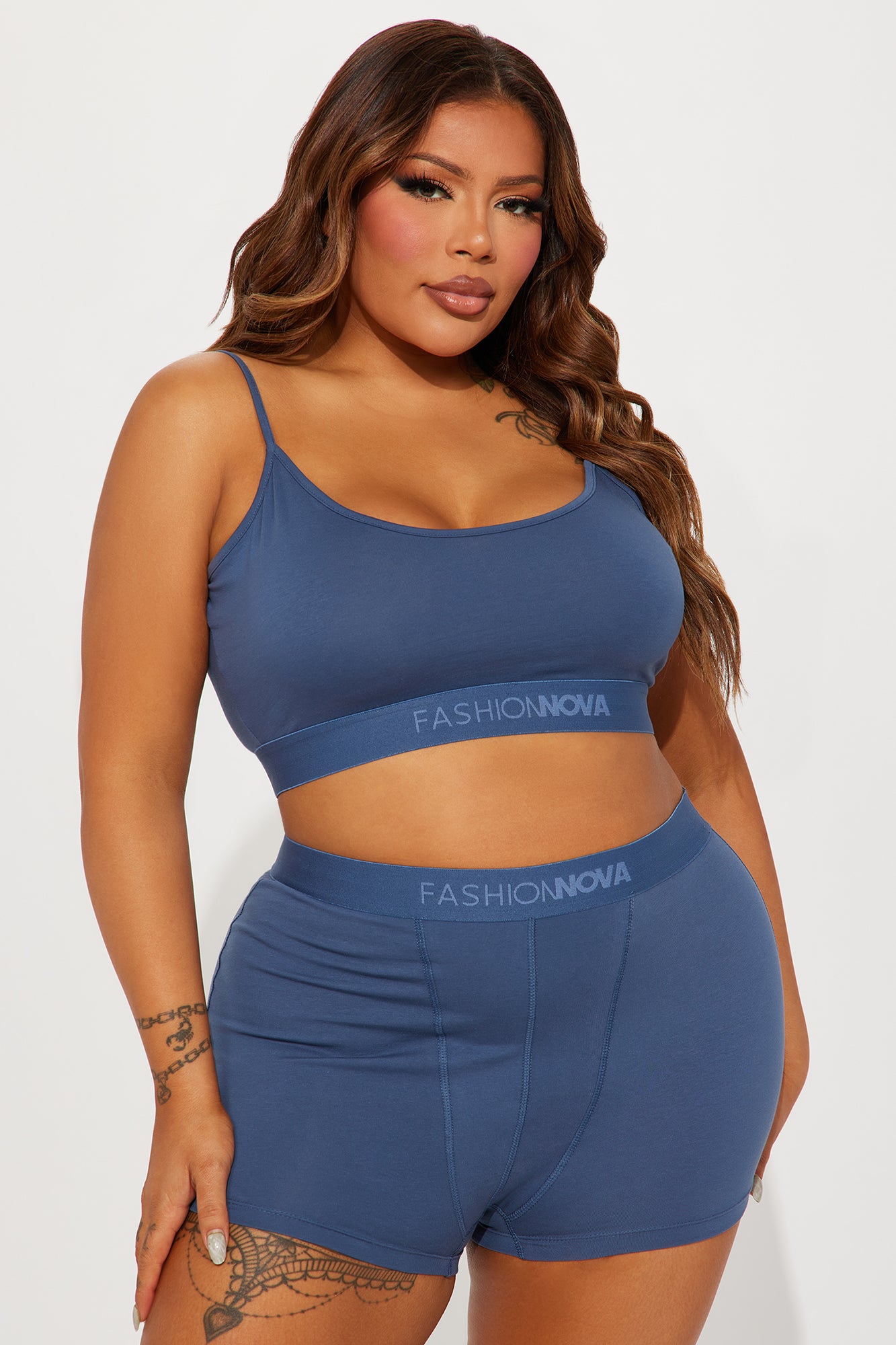 FN Mood Cami And Boxer Set - Slate Blue - Image 4