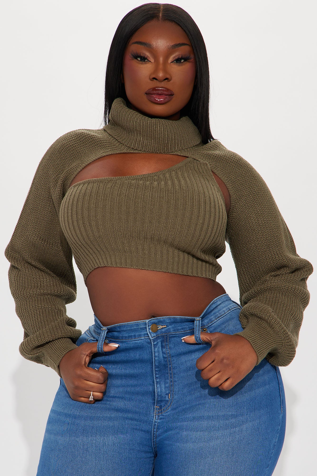 Feel It Out Turtleneck Sweater Set - Olive - Image 4