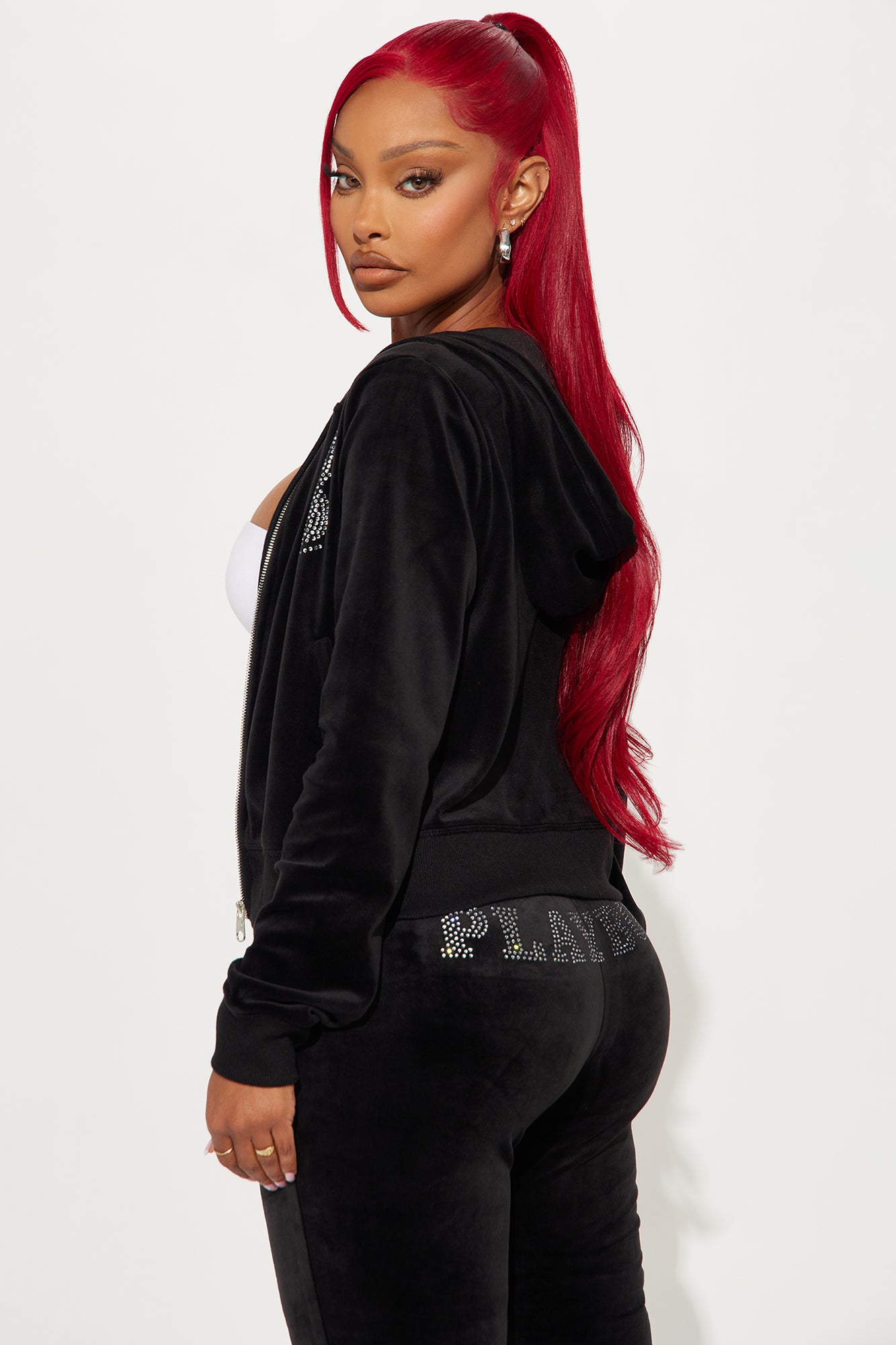 Playboy Snow Bunny Velour Zip Front Hoodie - Black - Image 5