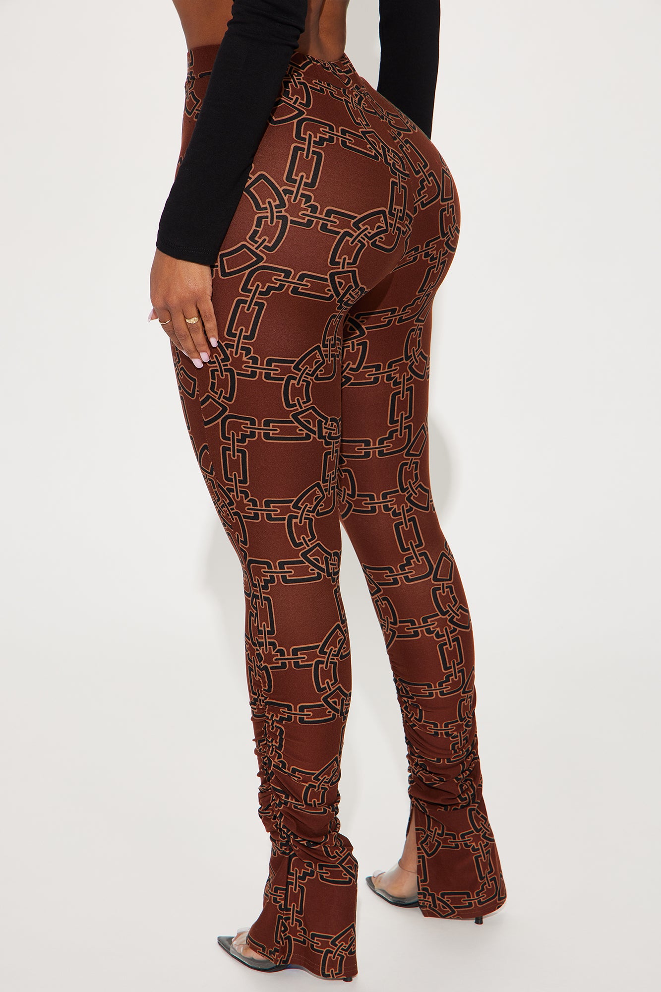 Bree Marie Chain Link Stacked Legging - Brown/combo - Image 4