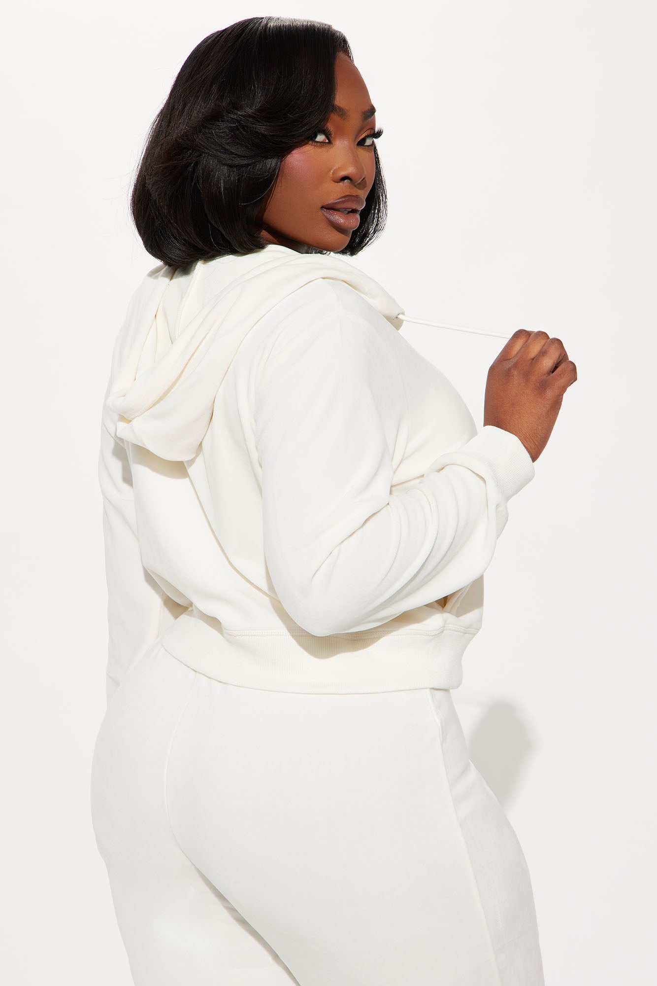 Playboy Rhinestone Velour Zip Front Hoodie - Cream - Image 9