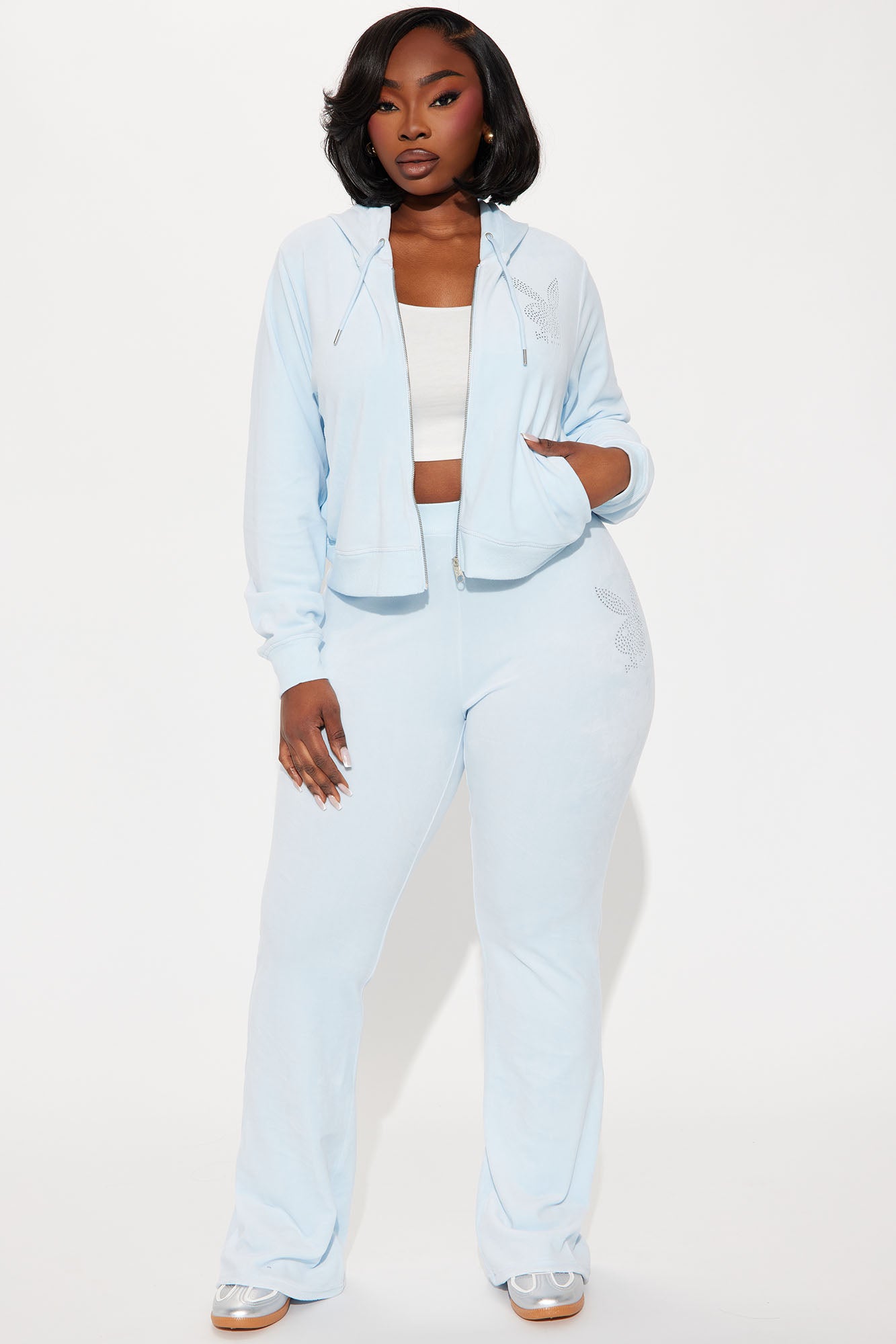 Playboy Snow Bunny Velour Flared Pant - Light Blue - Image 6